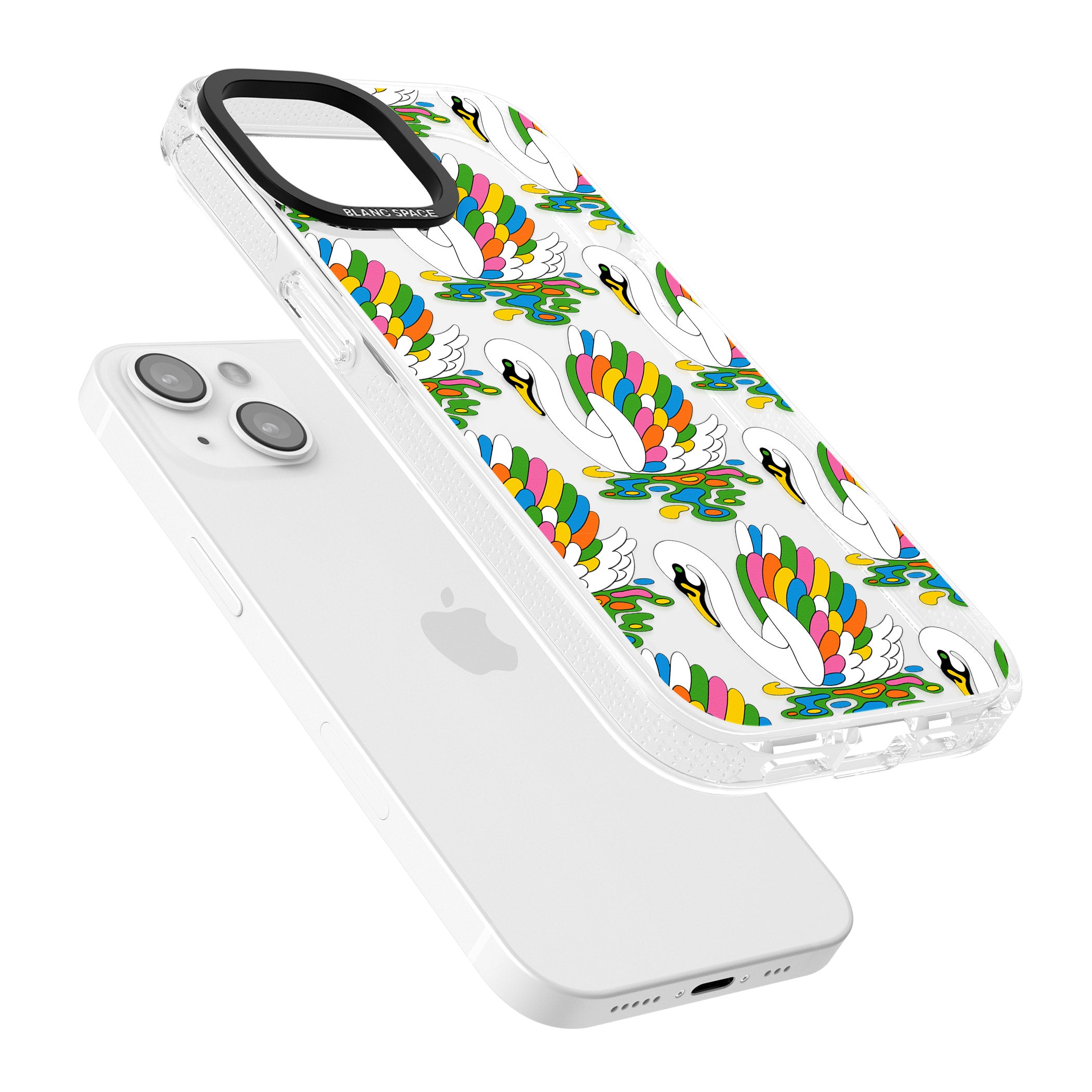 Colourful Swan Pattern iPhone 15 / 14 / 13 Clear Case Impact Air - Blanc Space