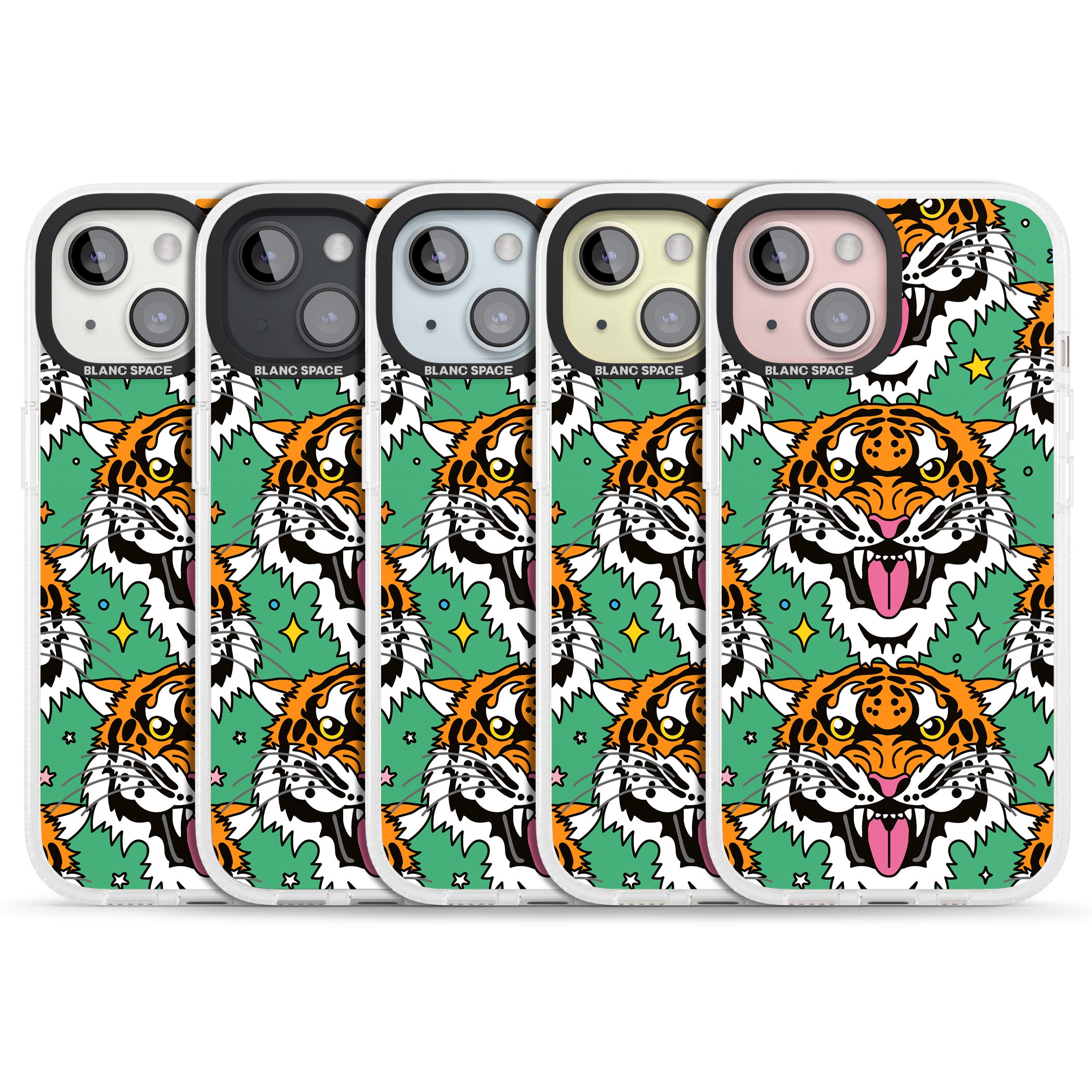 Fierce Jungle Tigers (Green) iPhone 15 / 14 / 13 Clear Case Impact Air - Blanc Space