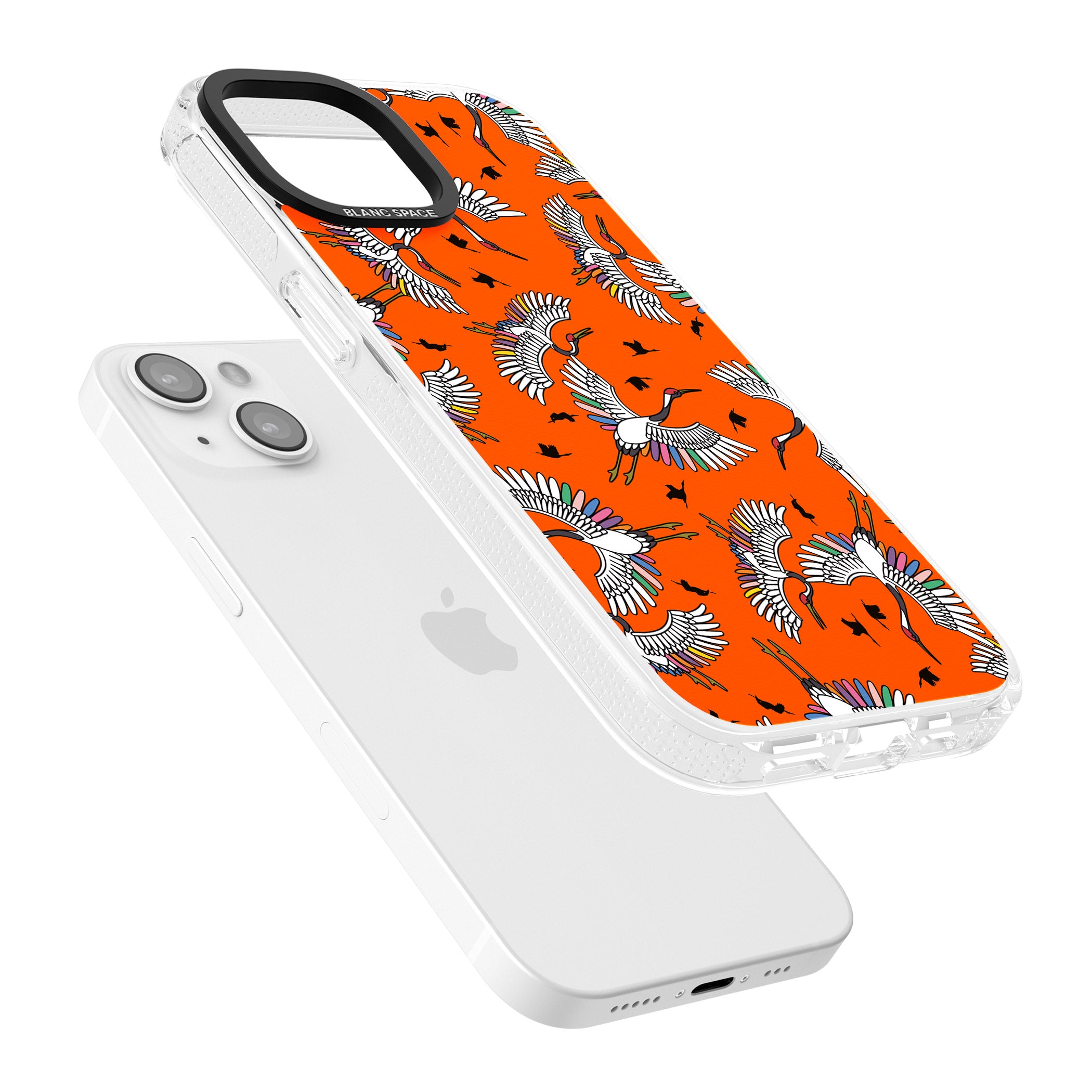 Colourful Crane Pattern (Orange) iPhone 15 / 14 / 13 Clear Case Impact Air - Blanc Space