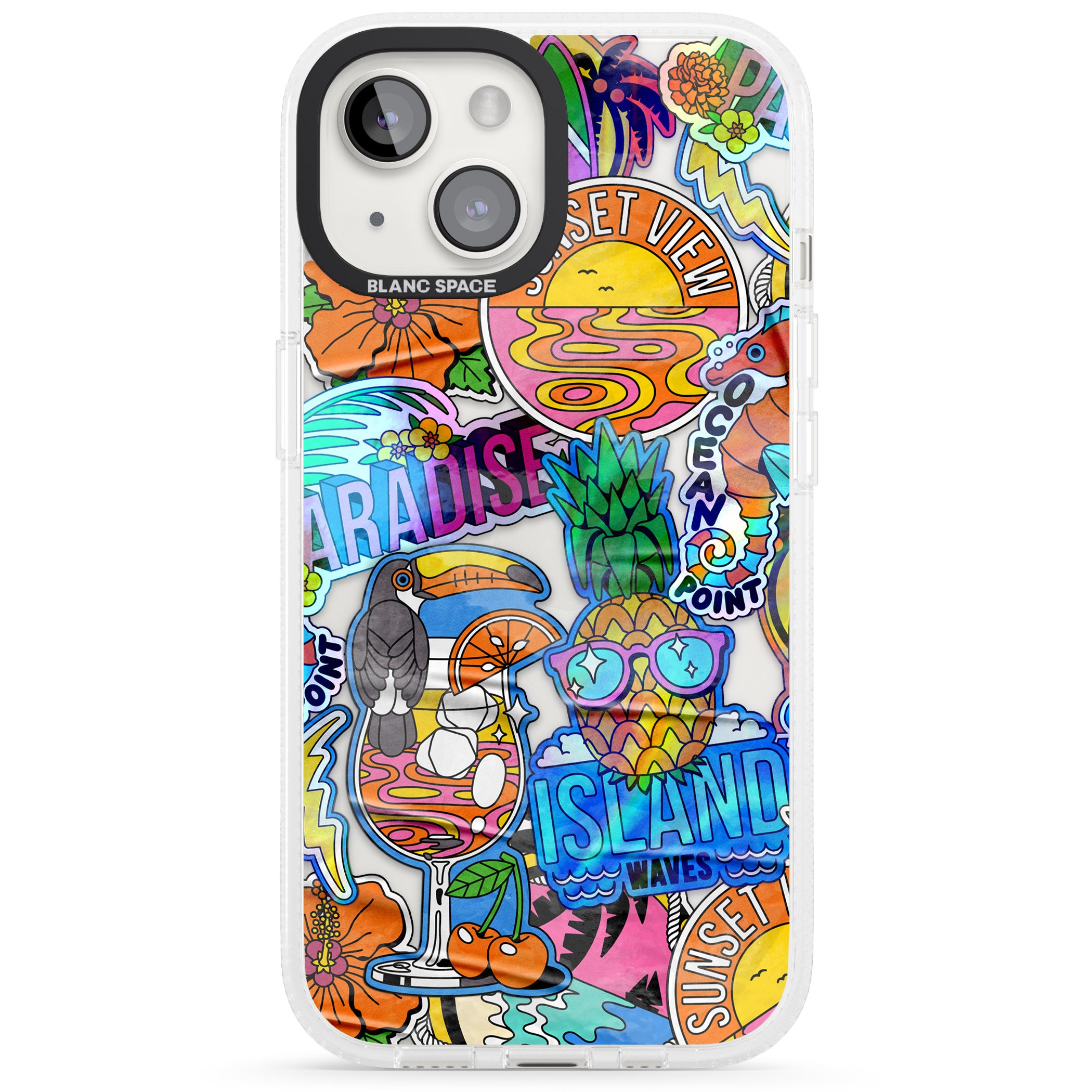 Tropical Vibes Collage iPhone 15 / 14 / 13 Clear Case Impact Air - Blanc Space
