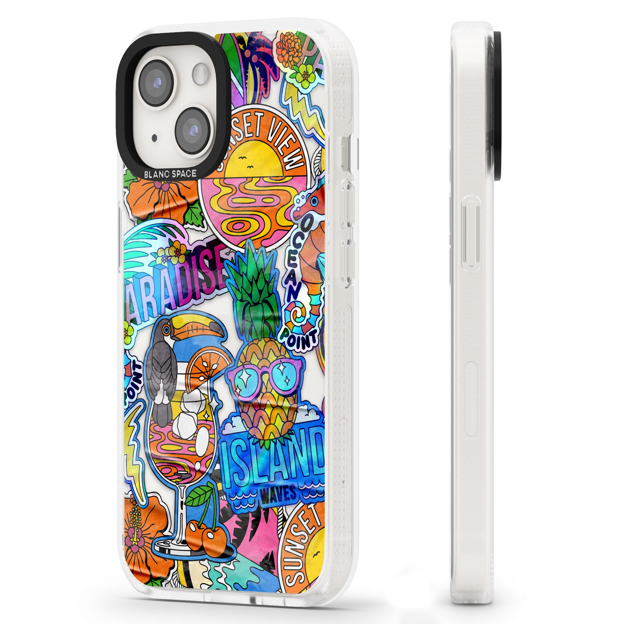 Tropical Vibes Collage iPhone 15 / 14 / 13 Clear Case Impact Air - Blanc Space