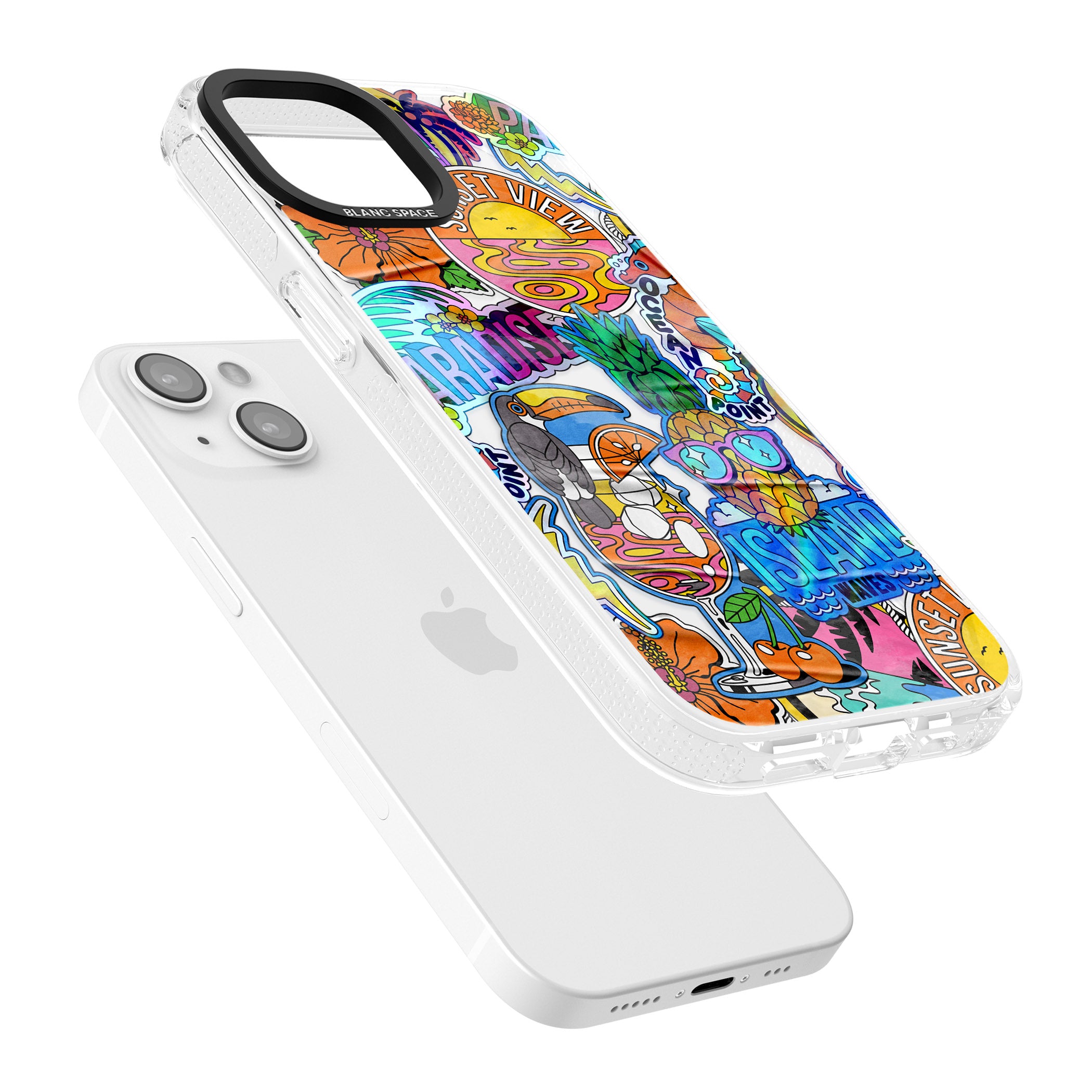 Tropical Vibes Collage iPhone 15 / 14 / 13 Clear Case Impact Air - Blanc Space