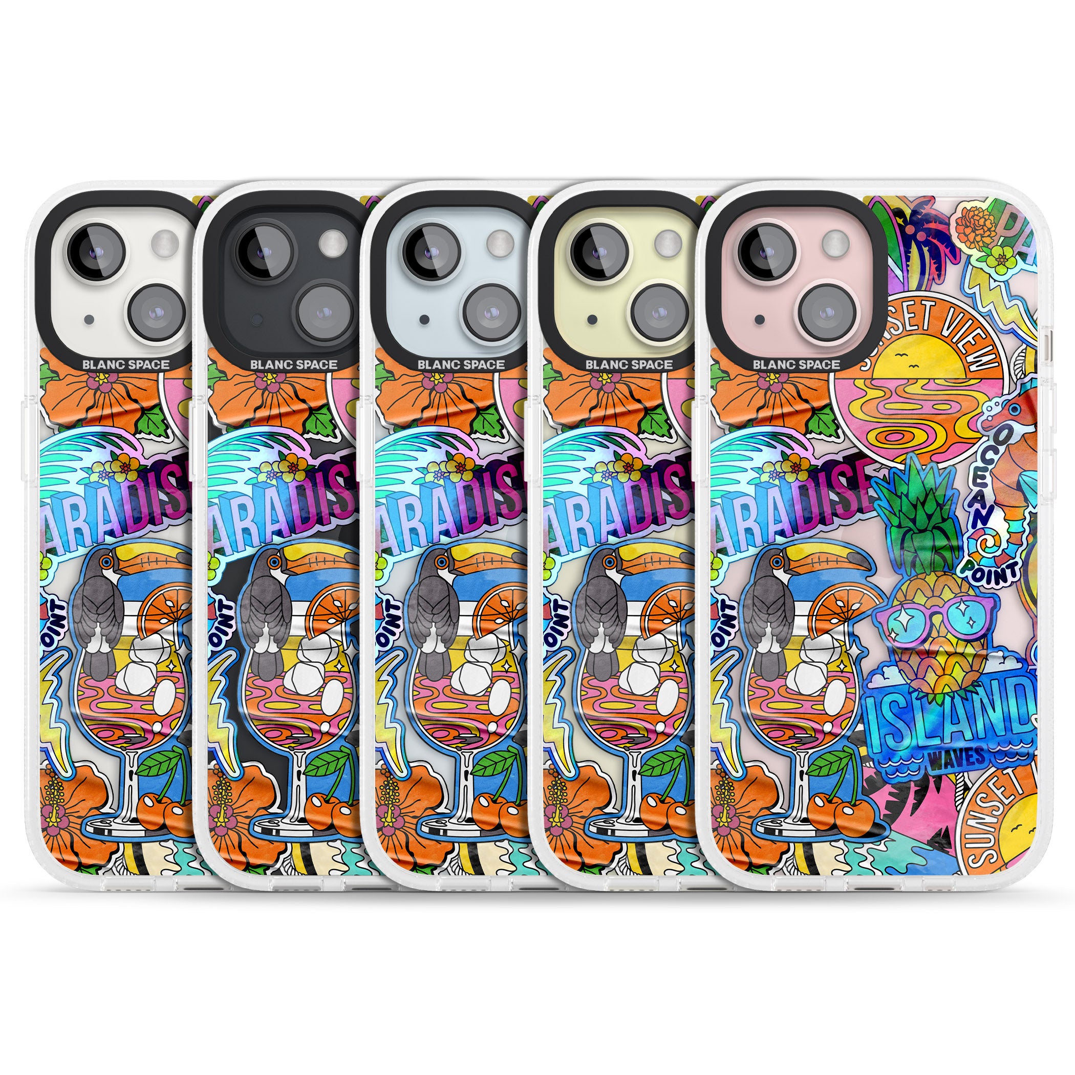 Tropical Vibes Collage iPhone 15 / 14 / 13 Clear Case Impact Air - Blanc Space