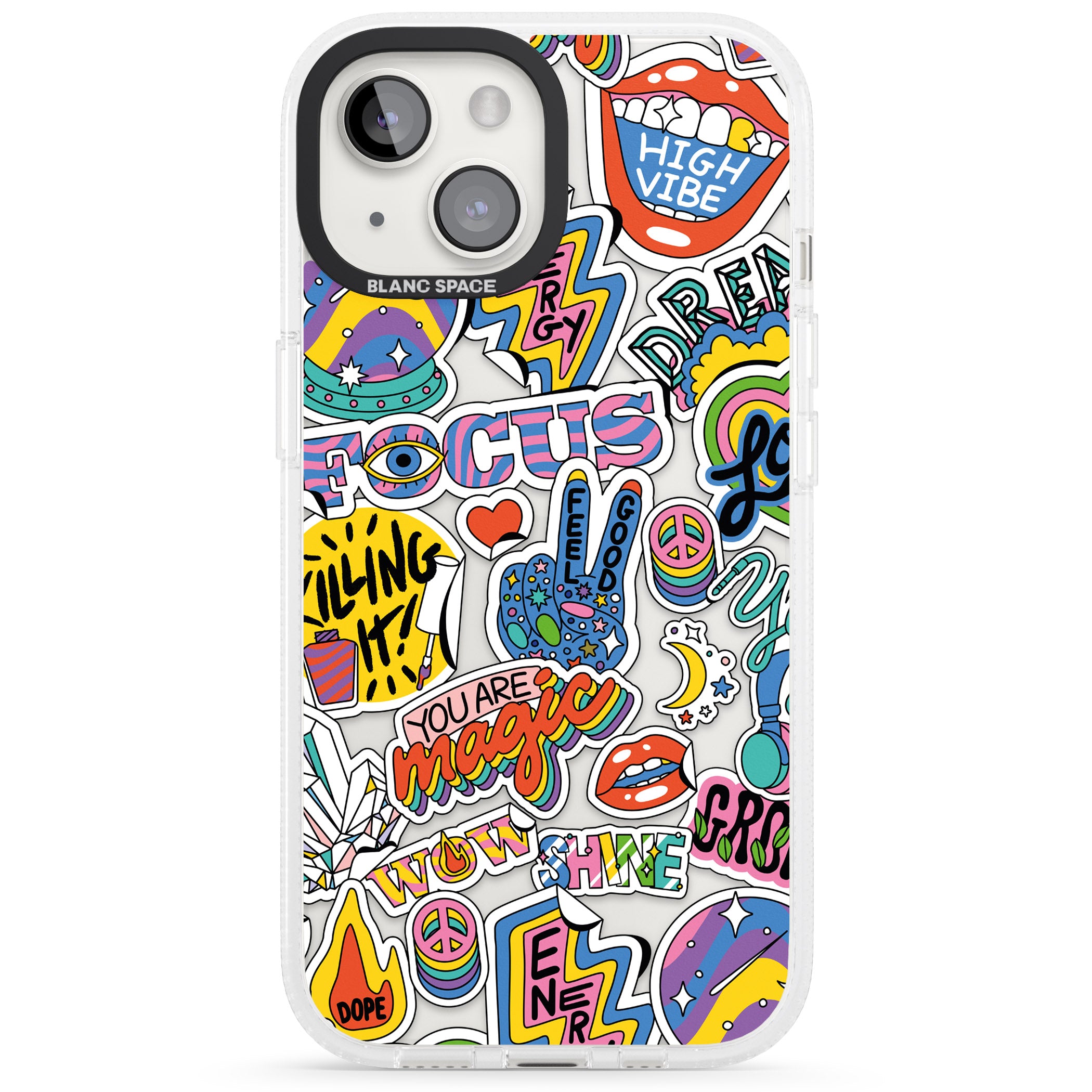 Magic Sticker Collage iPhone 15 / 14 / 13 Clear Case Impact Air - Blanc Space