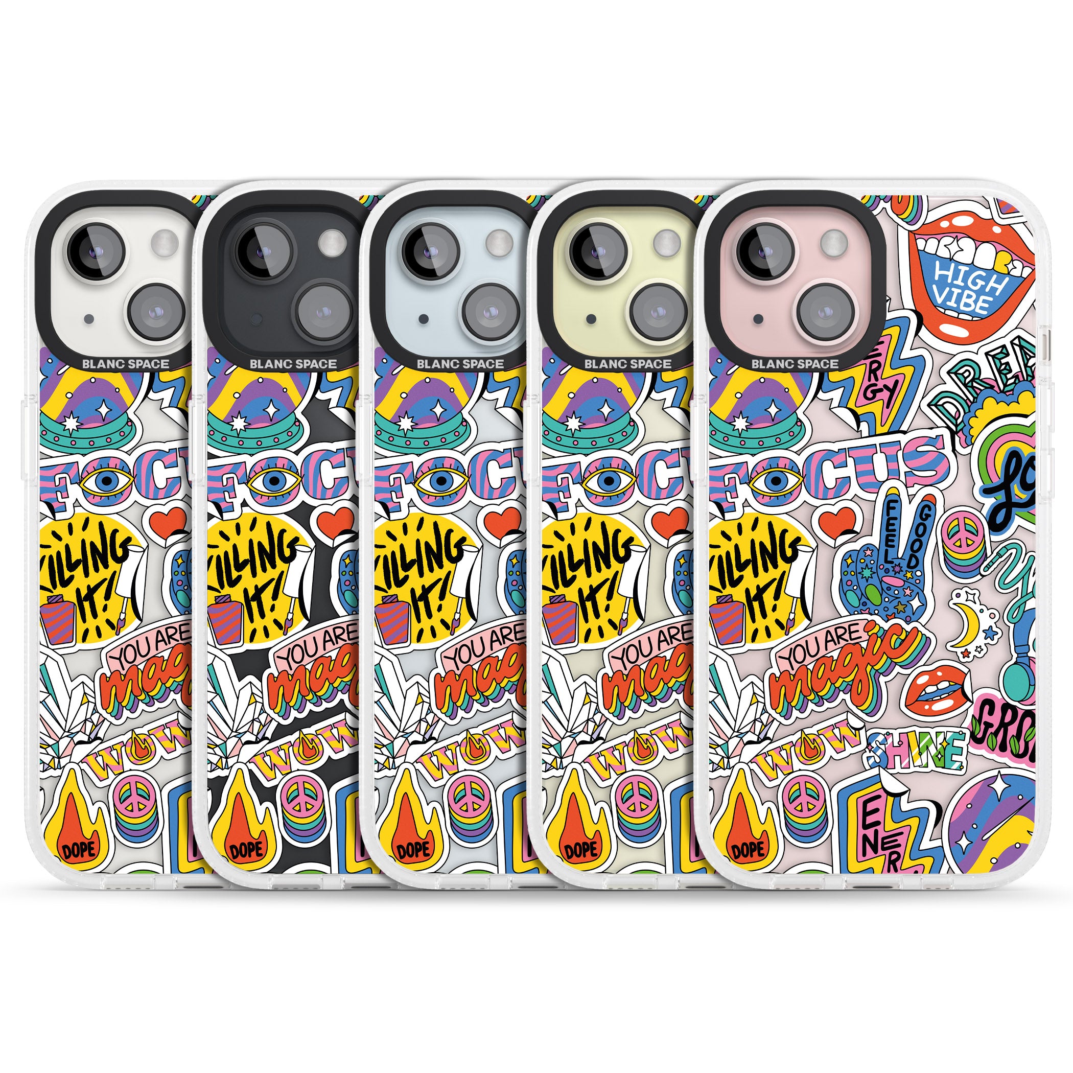 Magic Sticker Collage iPhone 15 / 14 / 13 Clear Case Impact Air - Blanc Space