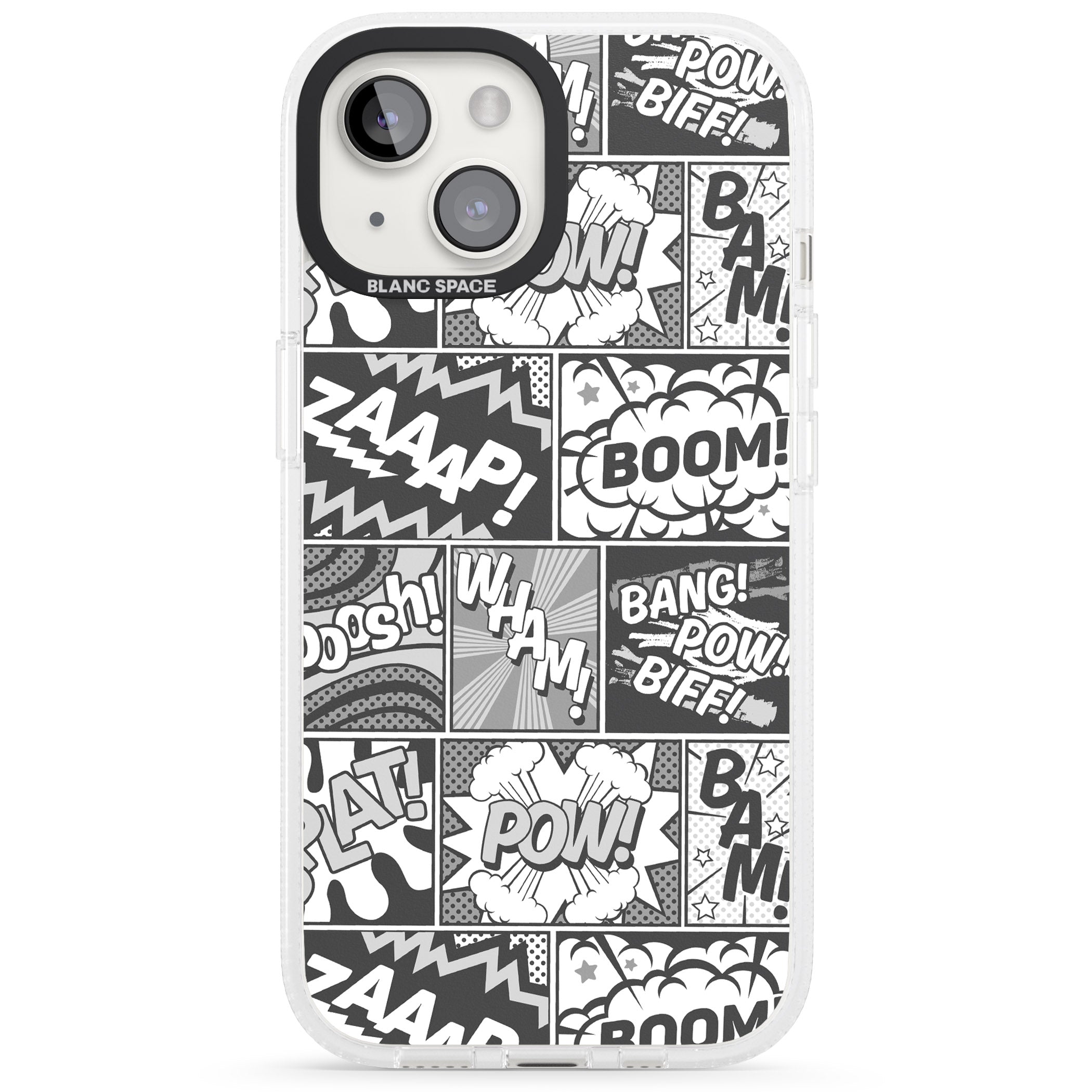Onomatopoeia (Black & White) iPhone 15 / 14 / 13 Clear Case Impact Air - Blanc Space