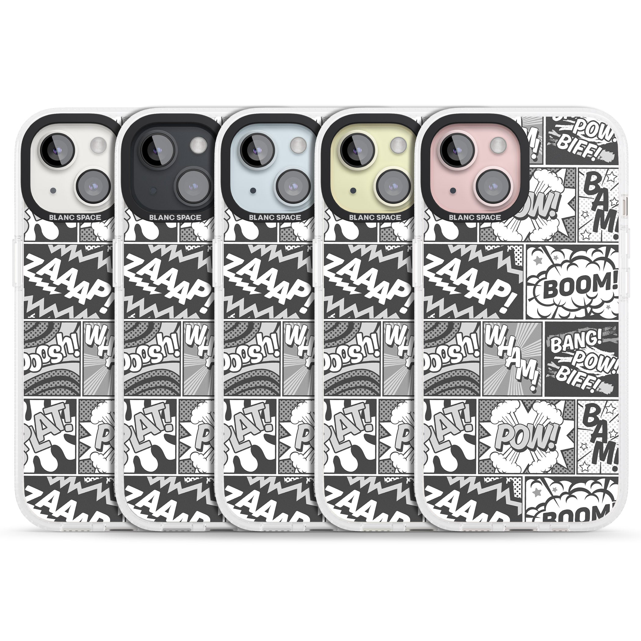 Onomatopoeia (Black & White) iPhone 15 / 14 / 13 Clear Case Impact Air - Blanc Space