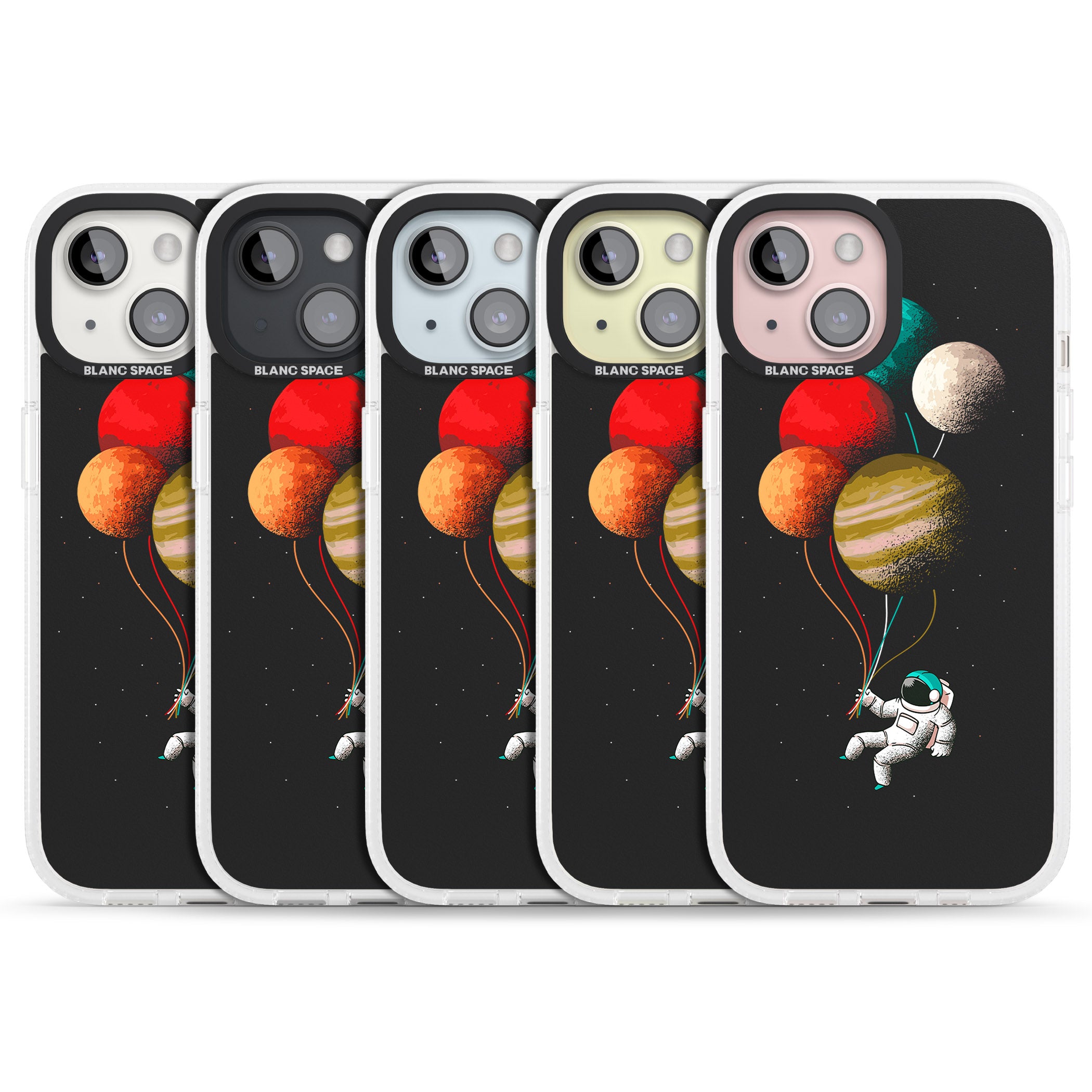 Astronaut Balloon Planets iPhone 15 / 14 / 13 Clear Case Impact Air - Blanc Space