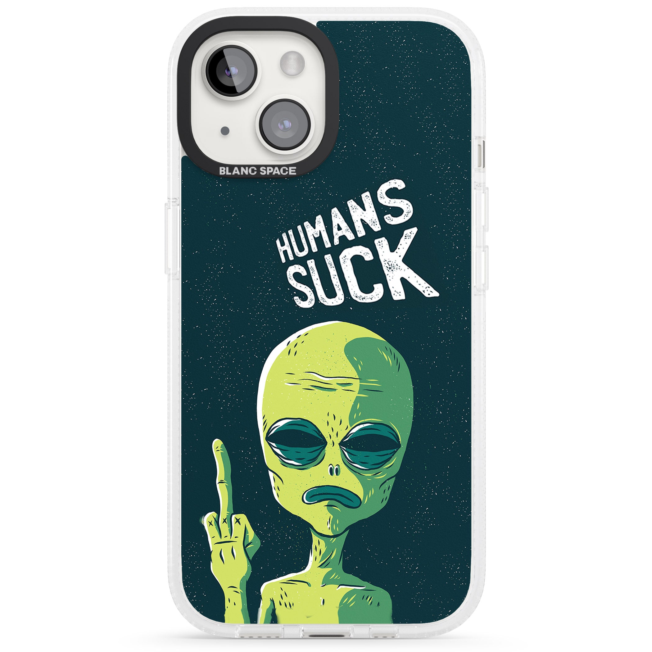 Humans Suck Alien iPhone 15 / 14 / 13 Clear Case Impact Air - Blanc Space