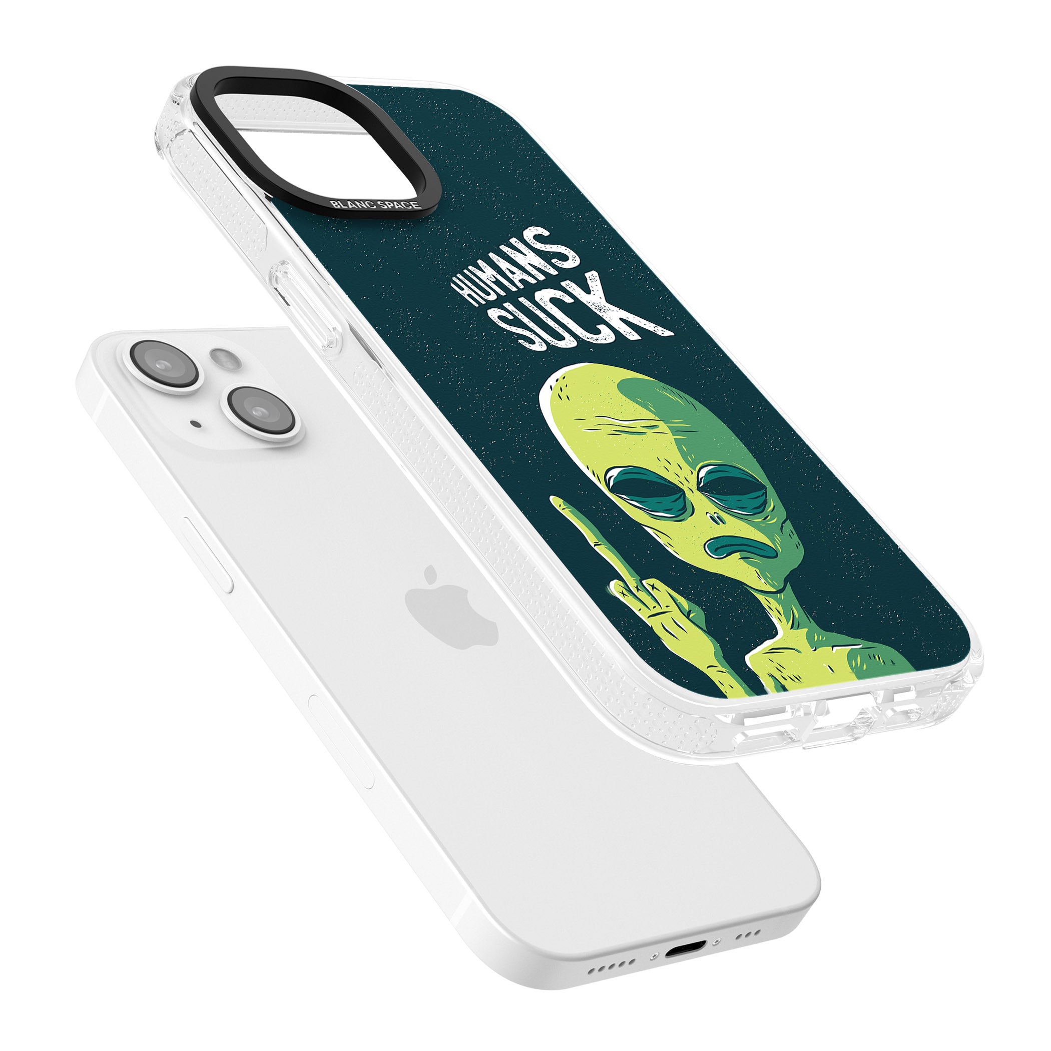 Humans Suck Alien iPhone 15 / 14 / 13 Clear Case Impact Air - Blanc Space