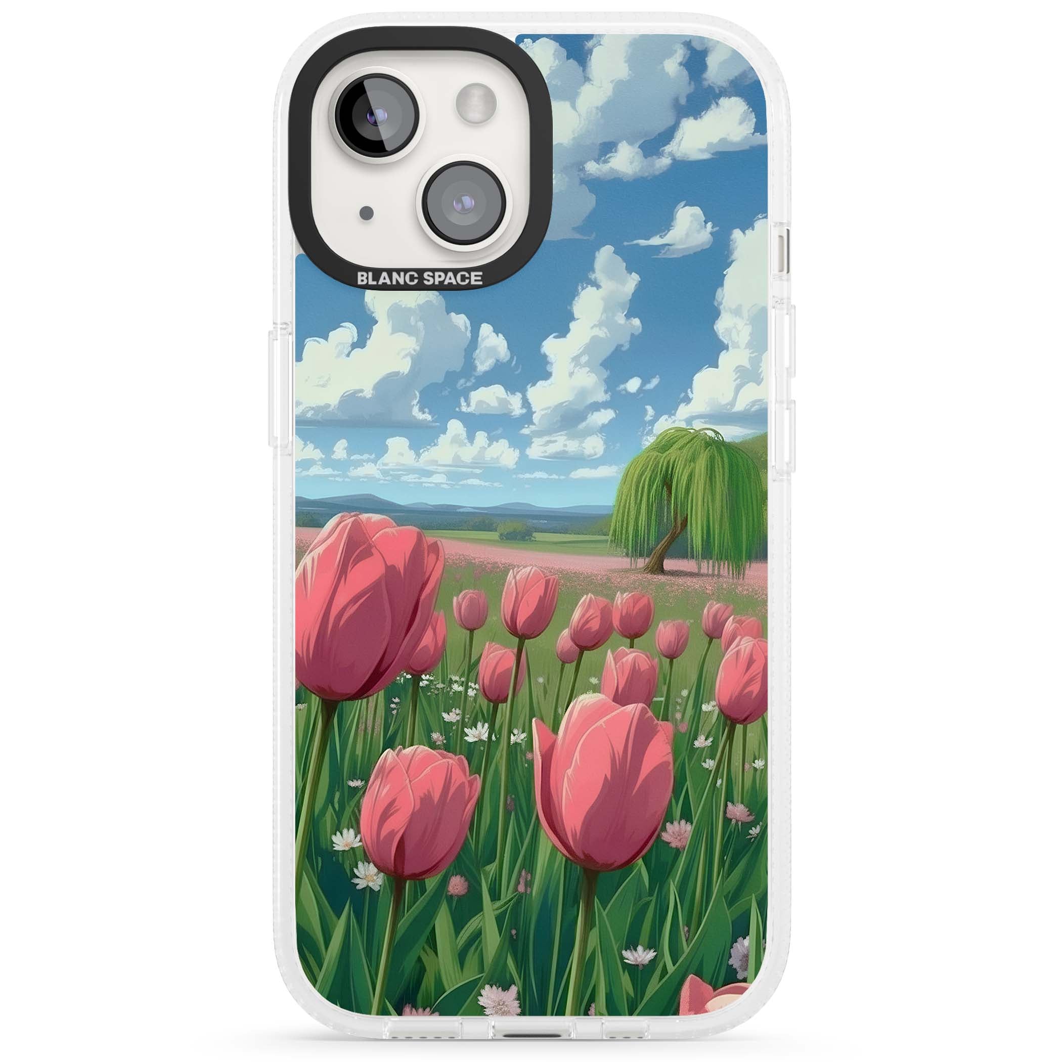 Willow By The Pink Tulips floral iPhone case | Clear Case Impact Air case for iPhone 15, iPhone 15 Plus