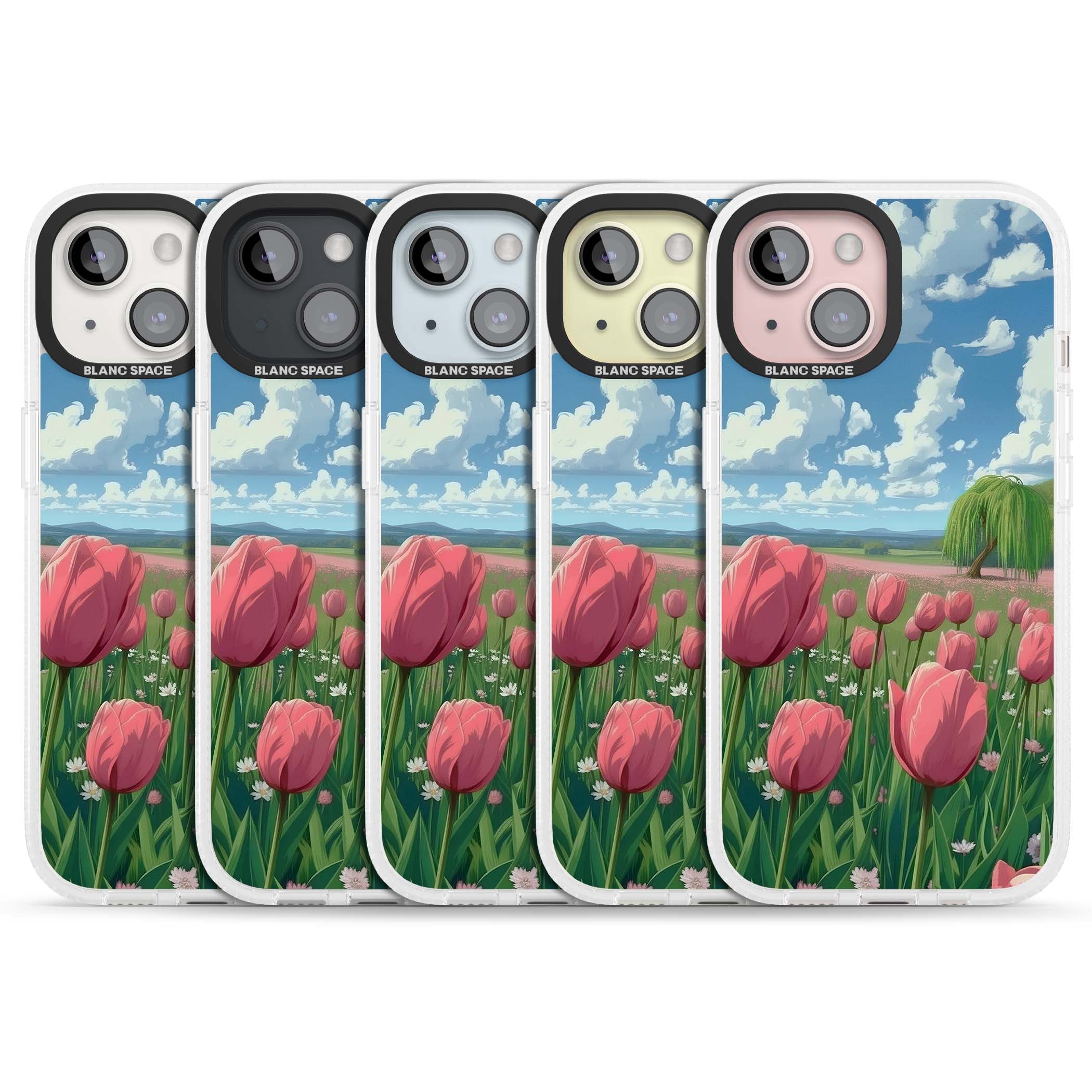 Willow By The Pink Tulips floral iPhone case | Clear Case Impact Air case for iPhone 15, iPhone 15 Plus