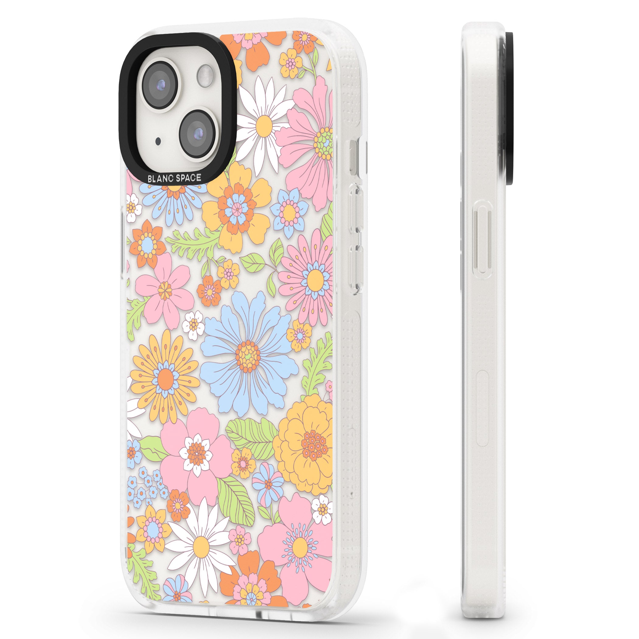 Pastel Flower Pattern iPhone 15 / 14 / 13 Clear Case Impact Air - Blanc Space