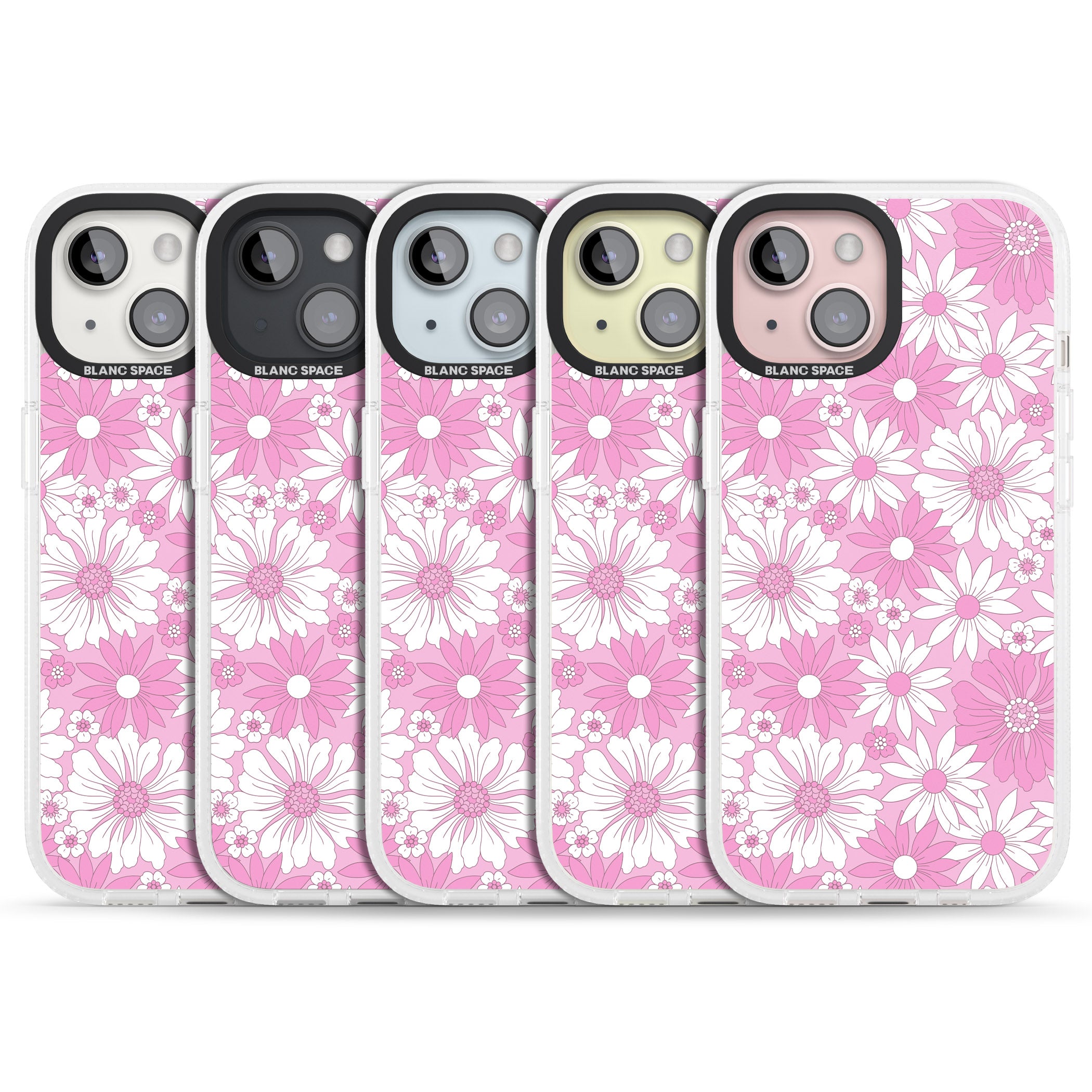 Pink & White Flowers iPhone 15 / 14 / 13 Clear Case Impact Air - Blanc Space