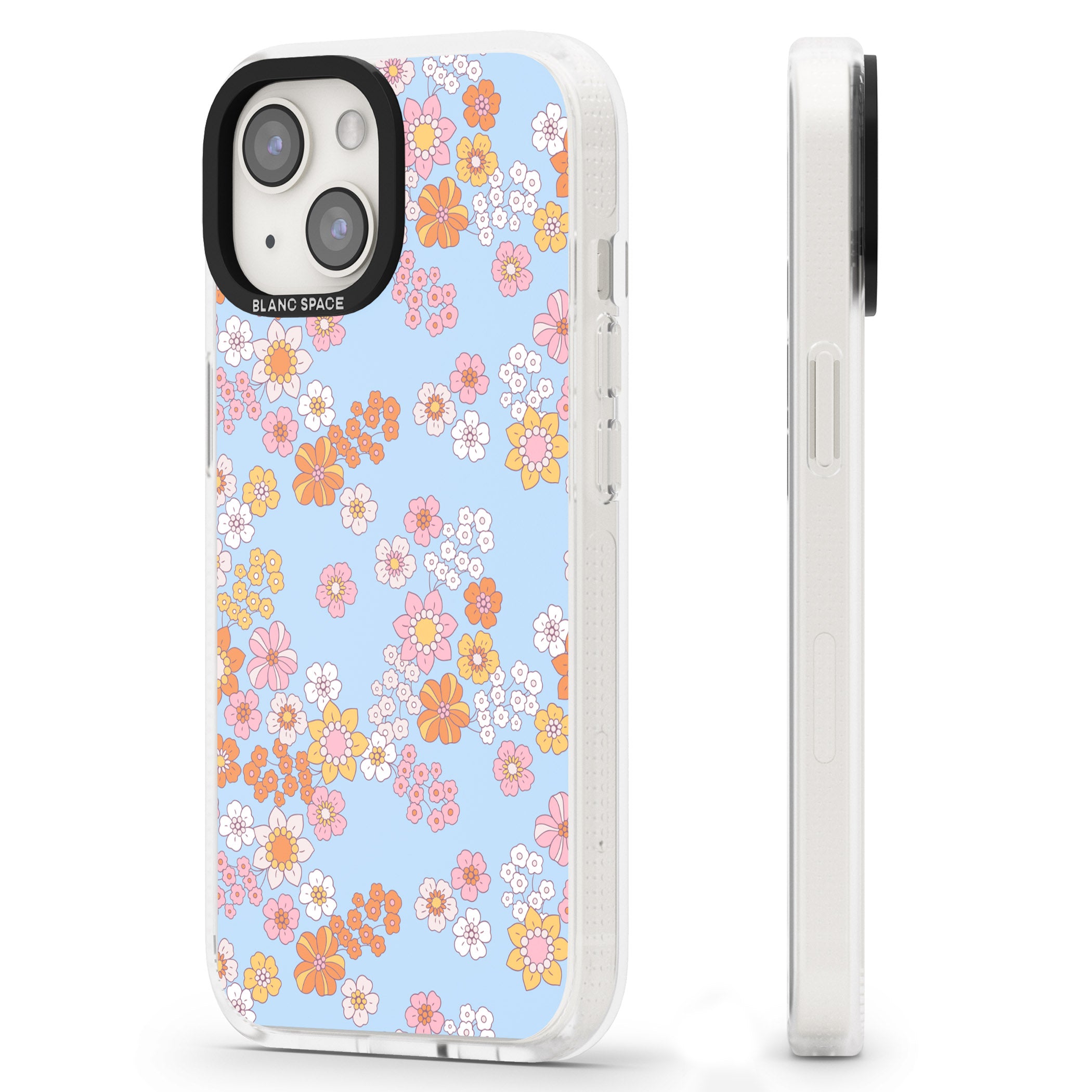 Lake Blue Flower Mix iPhone 15 / 14 / 13 Clear Case Impact Air - Blanc Space