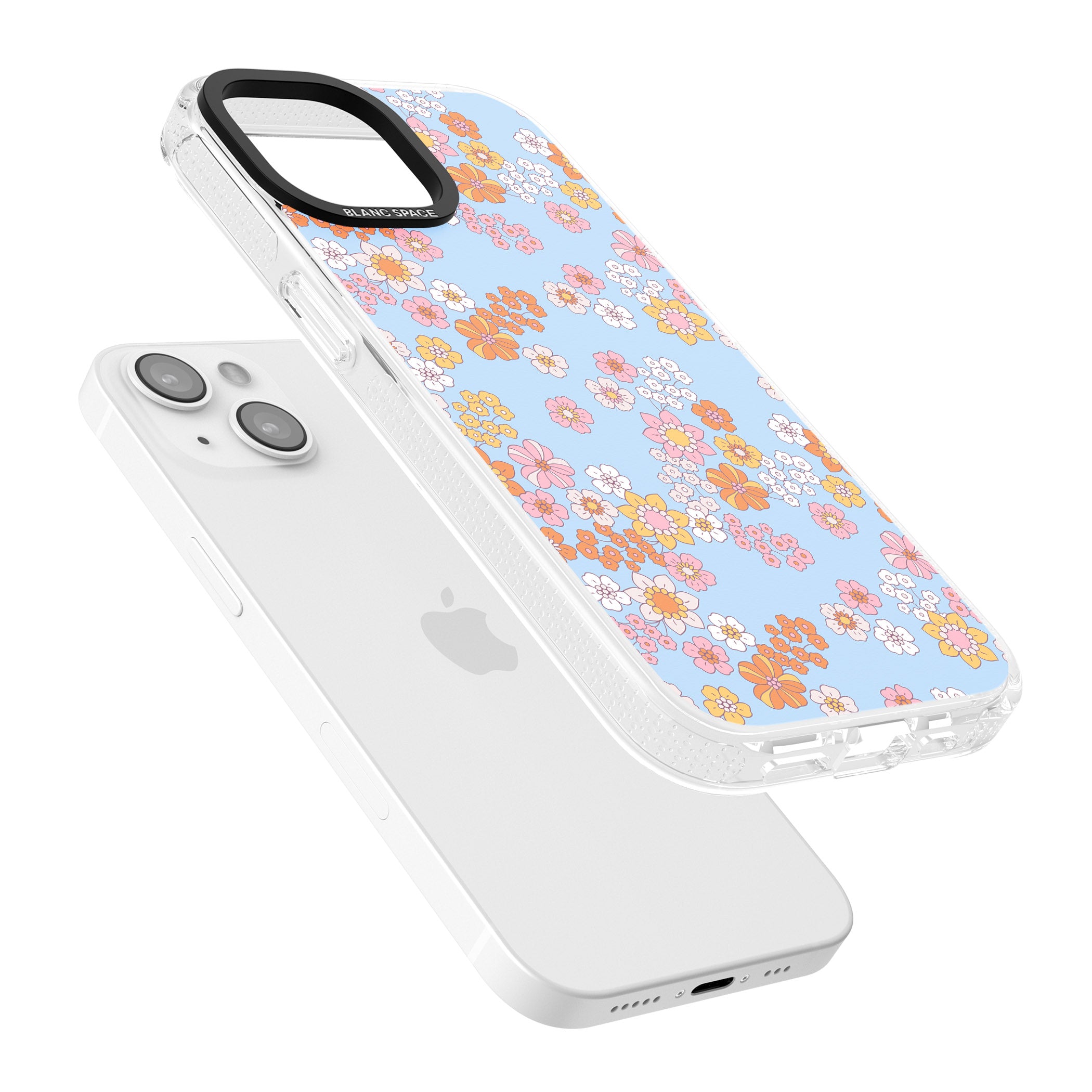 Lake Blue Flower Mix iPhone 15 / 14 / 13 Clear Case Impact Air - Blanc Space