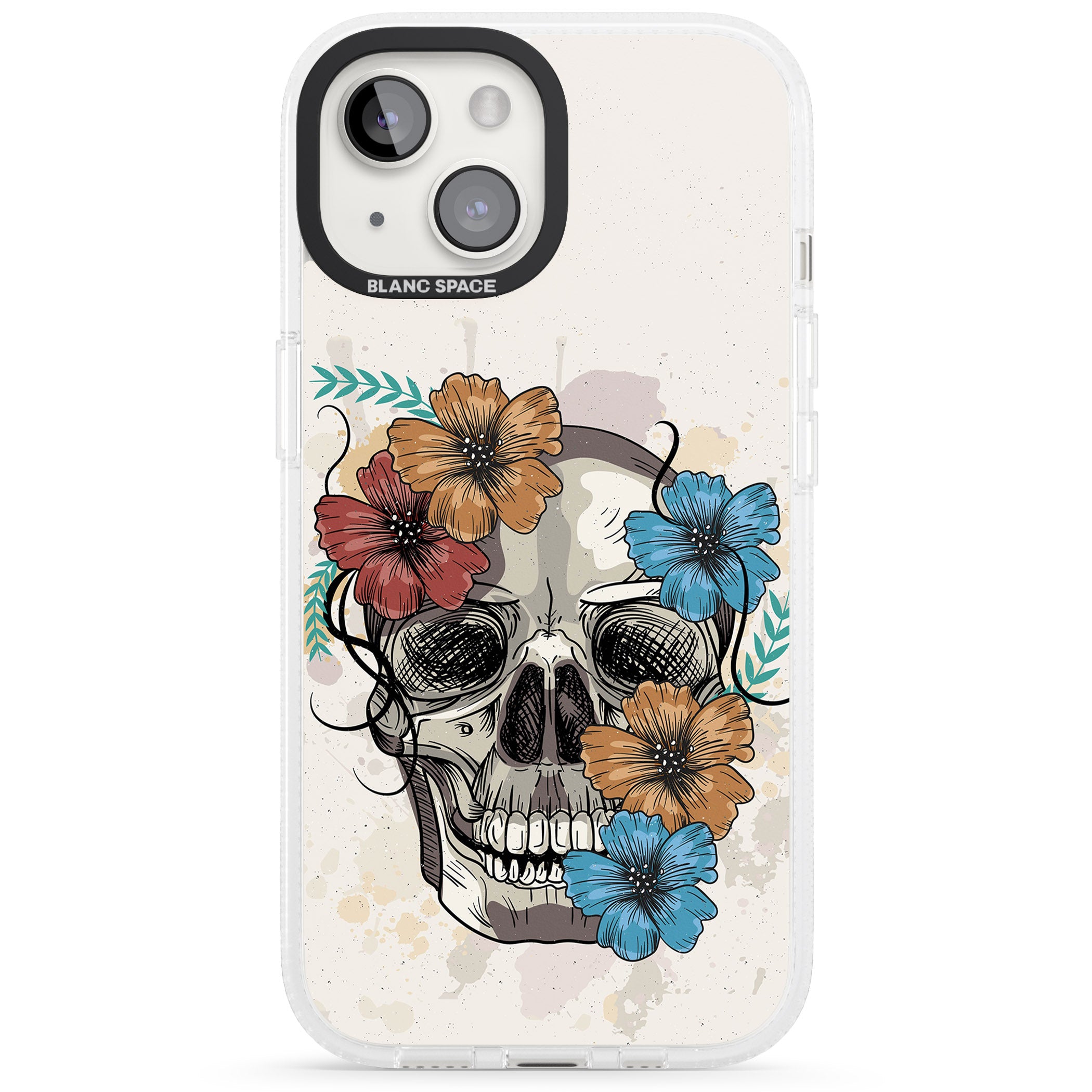 Sugar Skull Floral iPhone 15 / 14 / 13 Clear Case Impact Air - Blanc Space