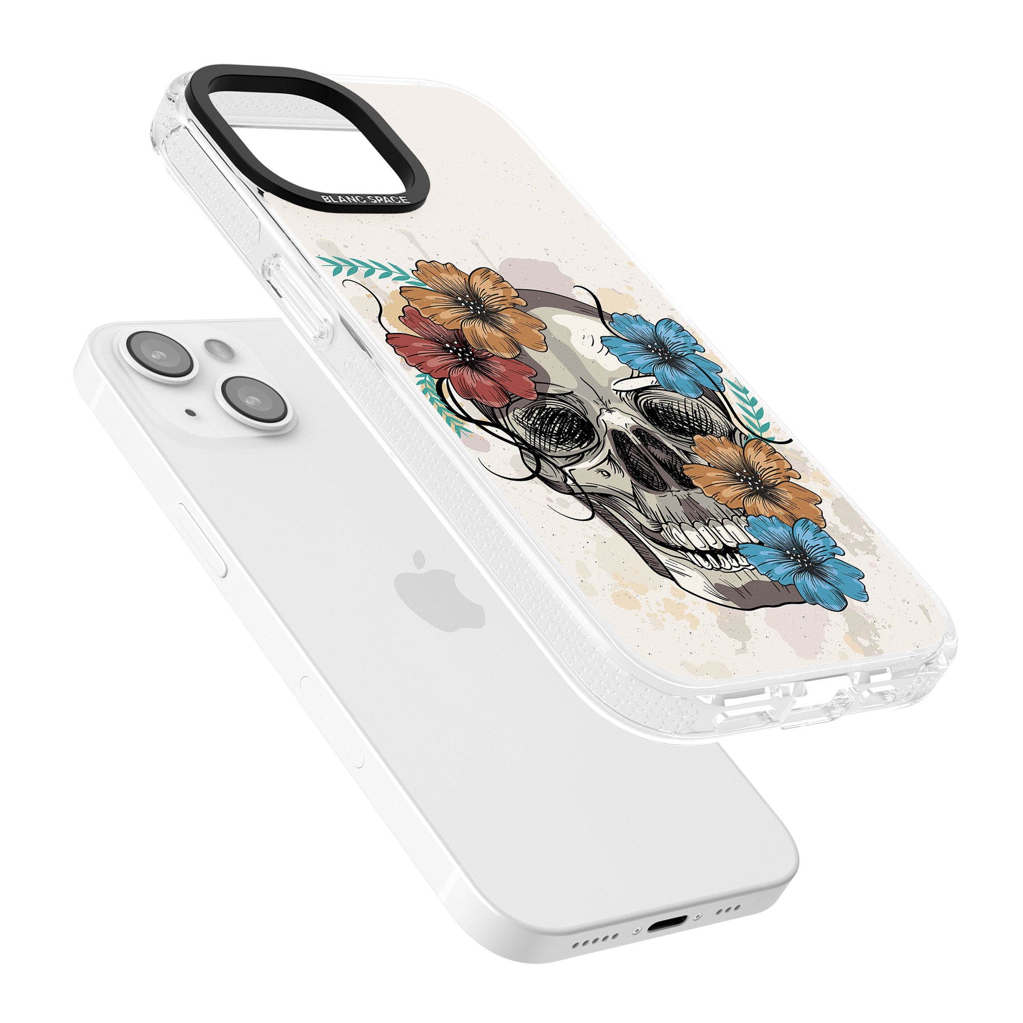 Sugar Skull Floral iPhone 15 / 14 / 13 Clear Case Impact Air - Blanc Space