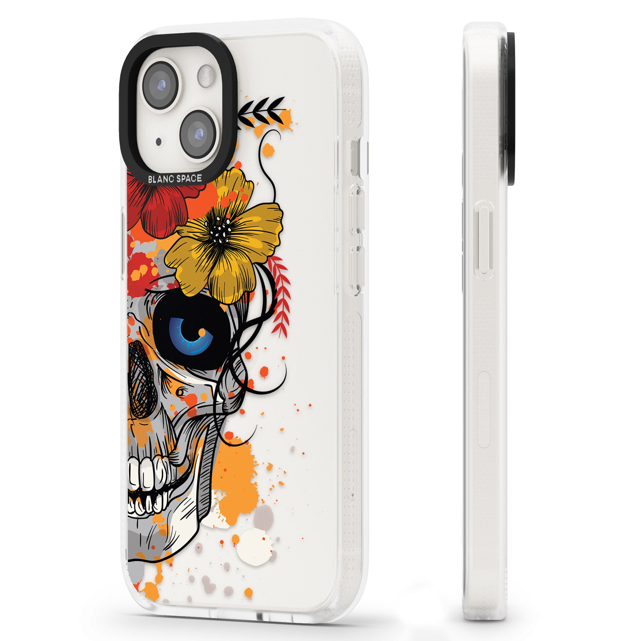 Sugar Skull Flowers iPhone 15 / 14 / 13 Clear Case Impact Air - Blanc Space