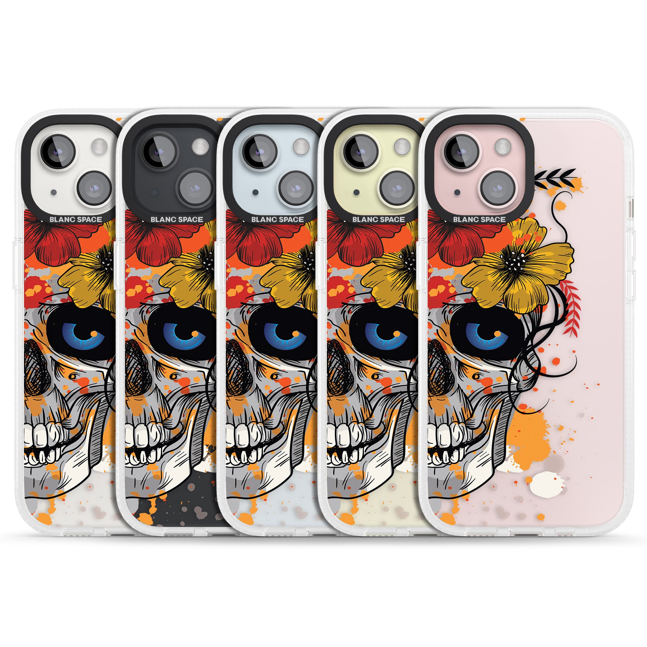 Sugar Skull Flowers iPhone 15 / 14 / 13 Clear Case Impact Air - Blanc Space