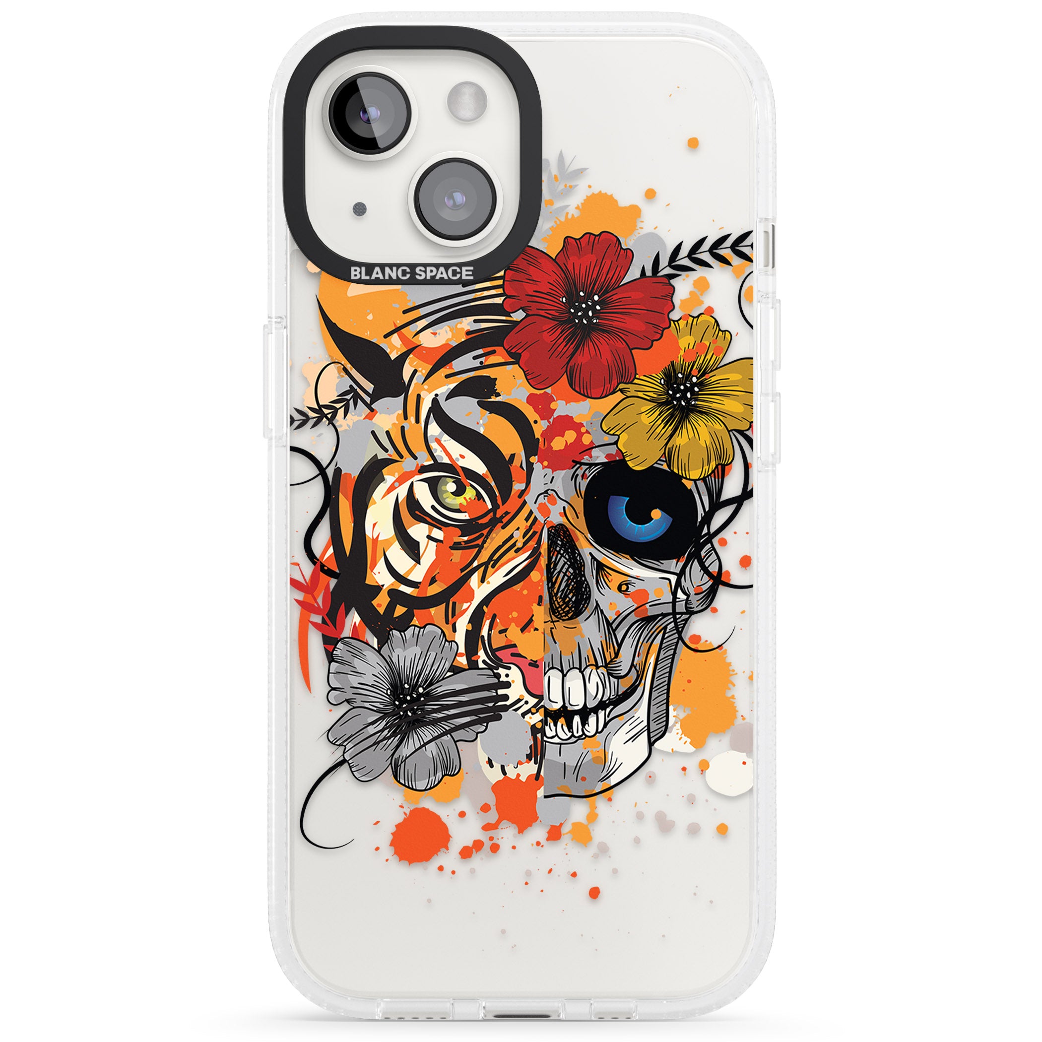 Sugar Skull Tiger Floral iPhone 15 / 14 / 13 Clear Case Impact Air - Blanc Space