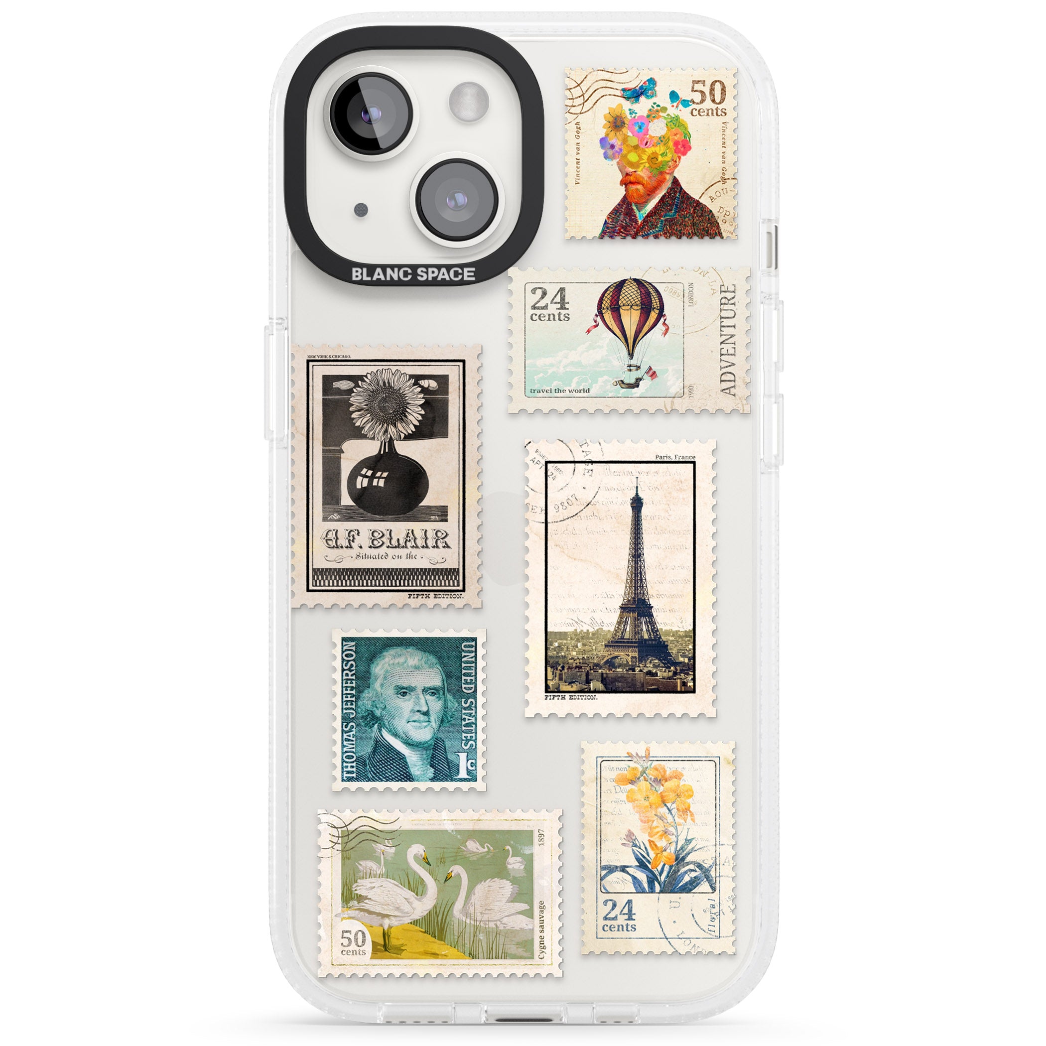 Vintage Stamps iPhone 15 / 14 / 13 Clear Case Impact Air - Blanc Space