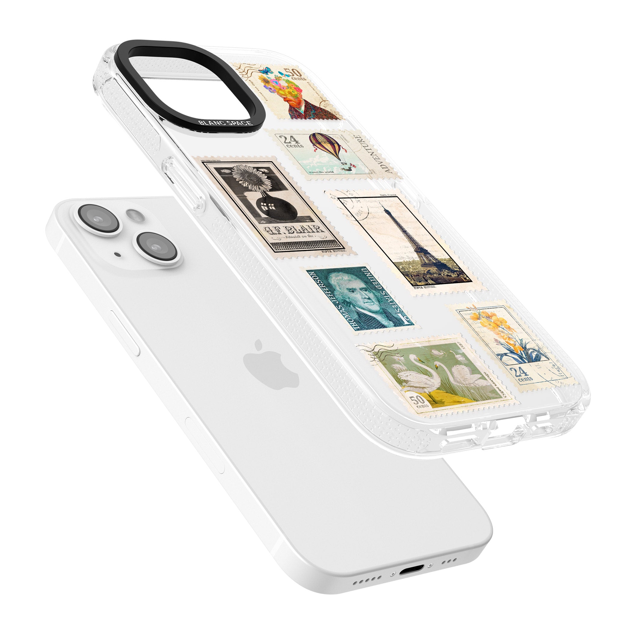 Vintage Stamps iPhone 15 / 14 / 13 Clear Case Impact Air - Blanc Space