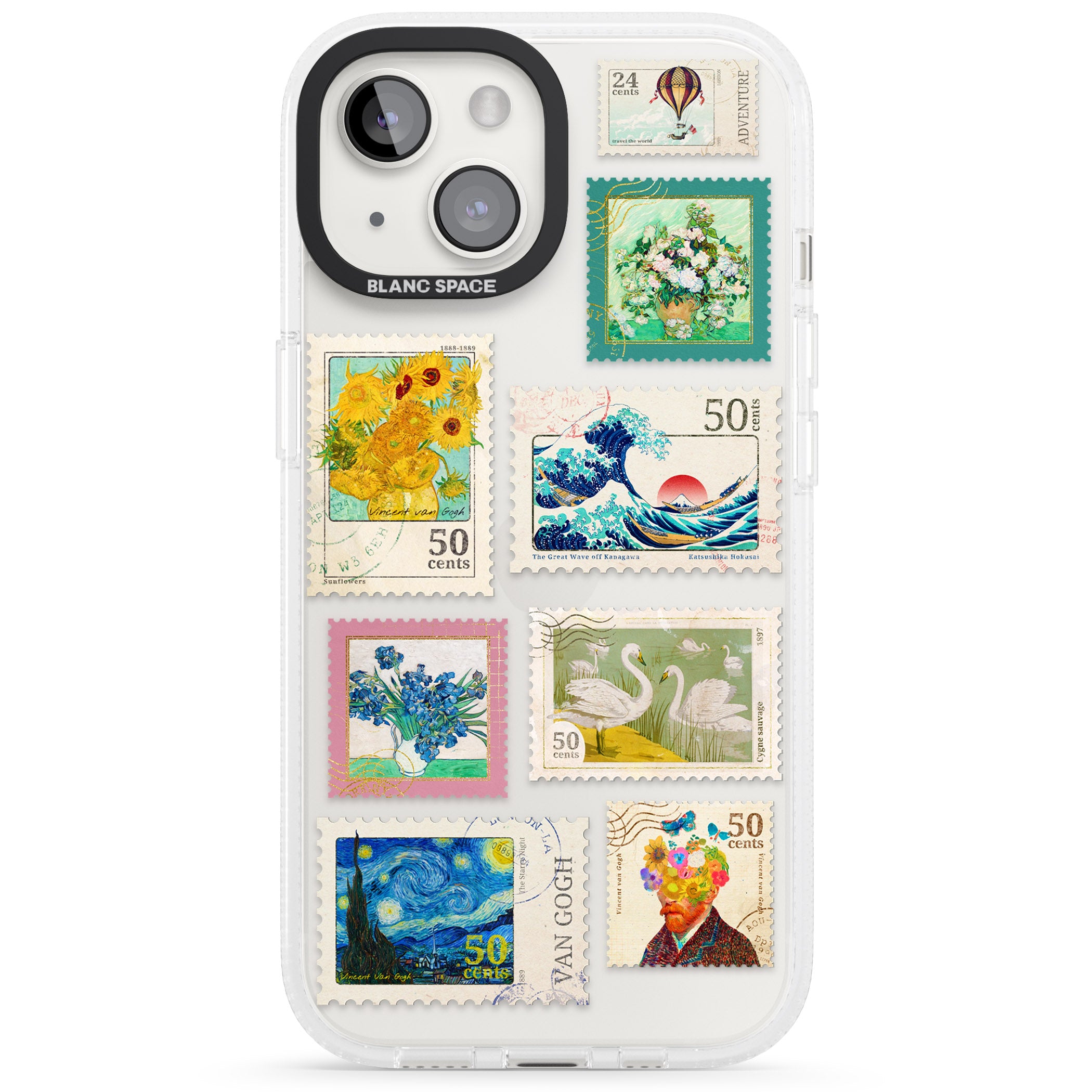 Vintage Art Stamps iPhone 15 / 14 / 13 Clear Case Impact Air - Blanc Space