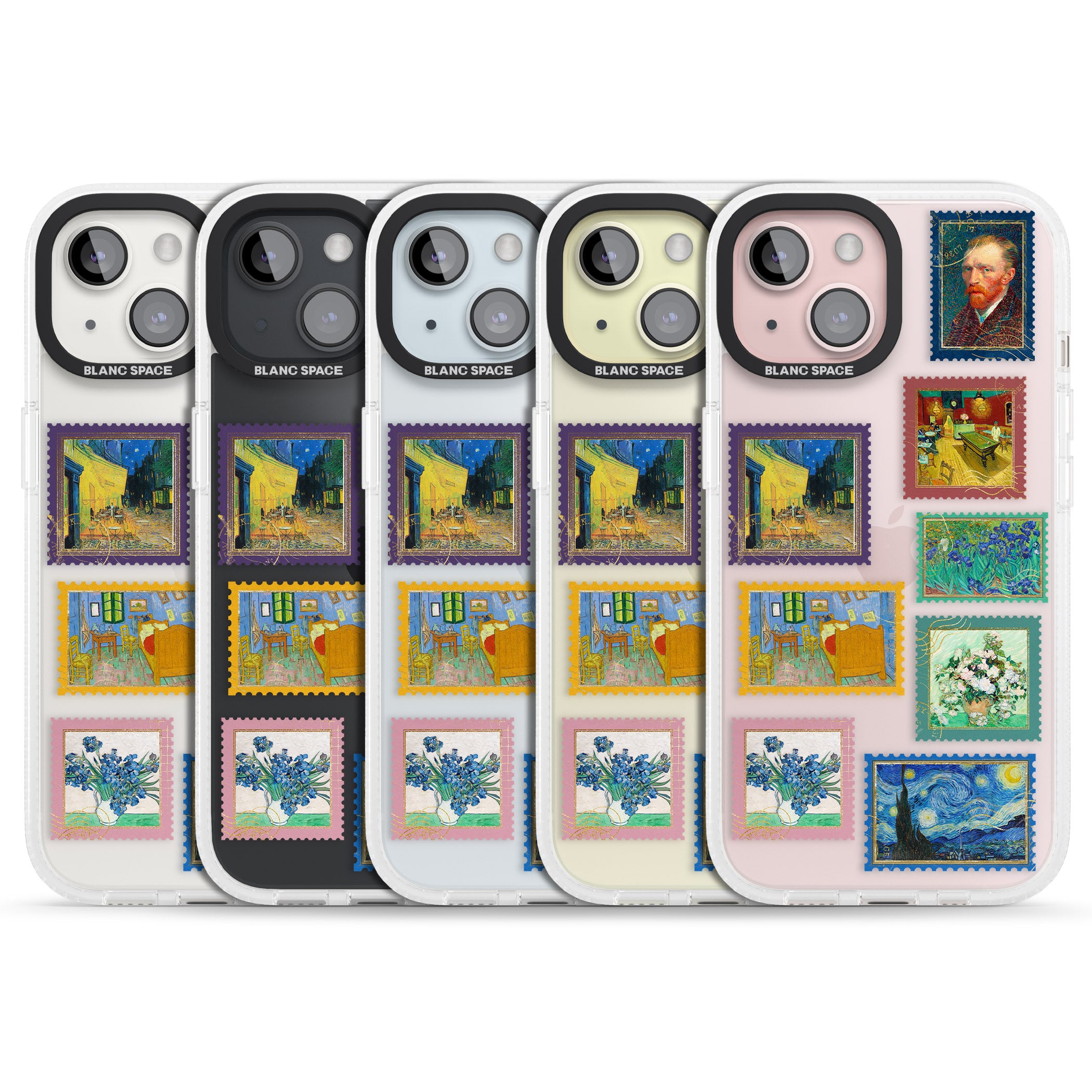 Colourful Vintage Art Stamps iPhone 15 / 14 / 13 Clear Case Impact Air - Blanc Space