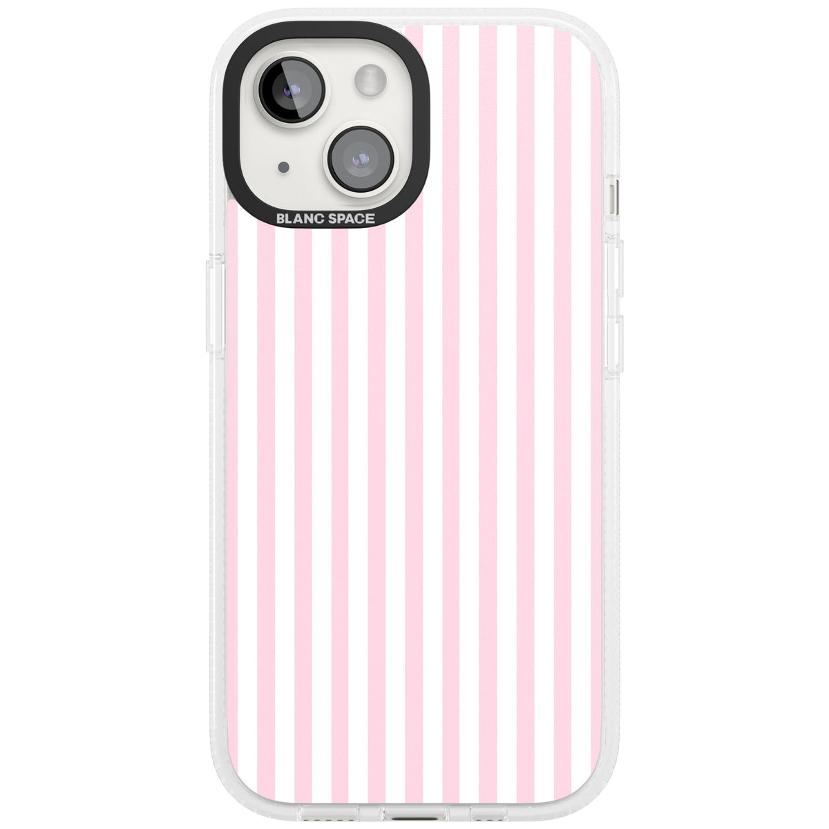 Pink Stripe preppy iPhone case featuring soft pastel pink and white vertical candy stripes iPhone 12 / 12 Pro / iPhone 12 / iPhone 12 Pro / iPhone 13 / iPhone 14 / iPhone 14 Plus / iPhone 15 Impact Air Phone Case front