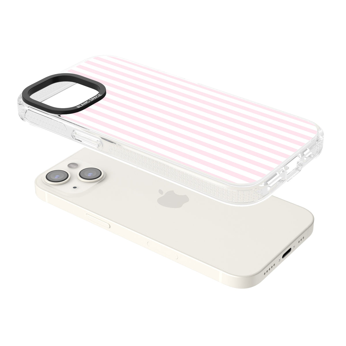 Pink Stripe preppy iPhone case featuring soft pastel pink and white vertical candy stripes iPhone 12 / 12 Pro / iPhone 12 / iPhone 12 Pro / iPhone 13 / iPhone 14 / iPhone 14 Plus / iPhone 15 / iPhone 15 Plus Impact Air Phone Case angled
