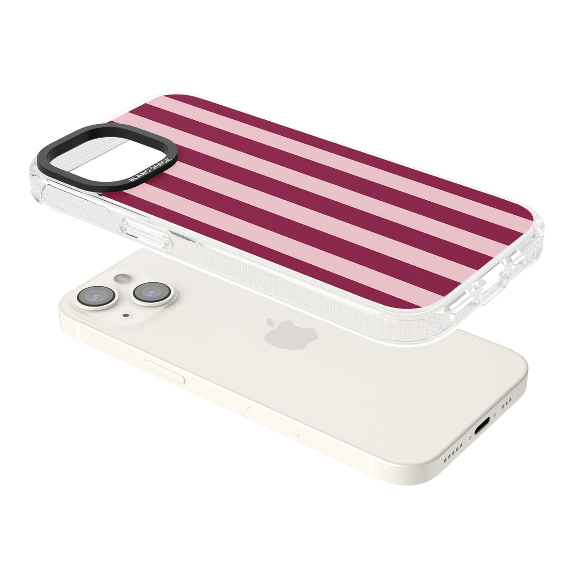 Bordeaux Belle preppy iPhone case featuring bold vertical stripes in burgundy and soft blush pink iPhone 12 / 12 Pro / iPhone 12 / iPhone 12 Pro / iPhone 13 / iPhone 14 / iPhone 14 Plus / iPhone 15 / iPhone 15 Plus Impact Air Phone Case angled