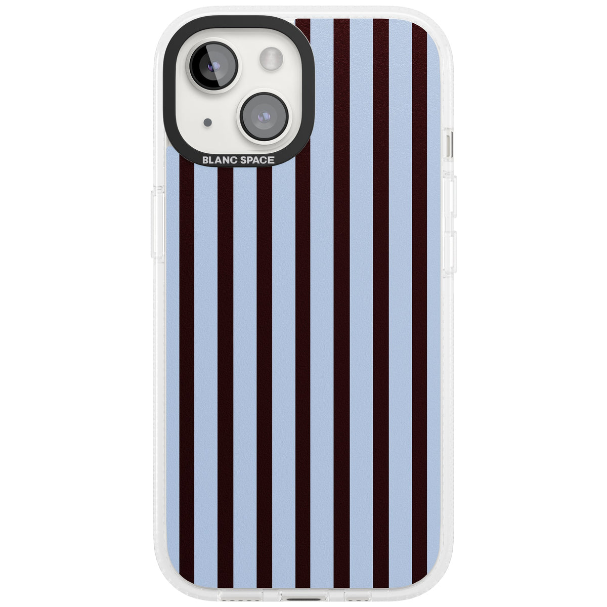 Blackcurrant Stripe preppy iPhone case featuring vertical burgundy and light blue stripes in a classic pinstripe layout iPhone 12 / 12 Pro / iPhone 12 / iPhone 12 Pro / iPhone 13 / iPhone 14 / iPhone 14 Plus / iPhone 15 Impact Air Phone Case front