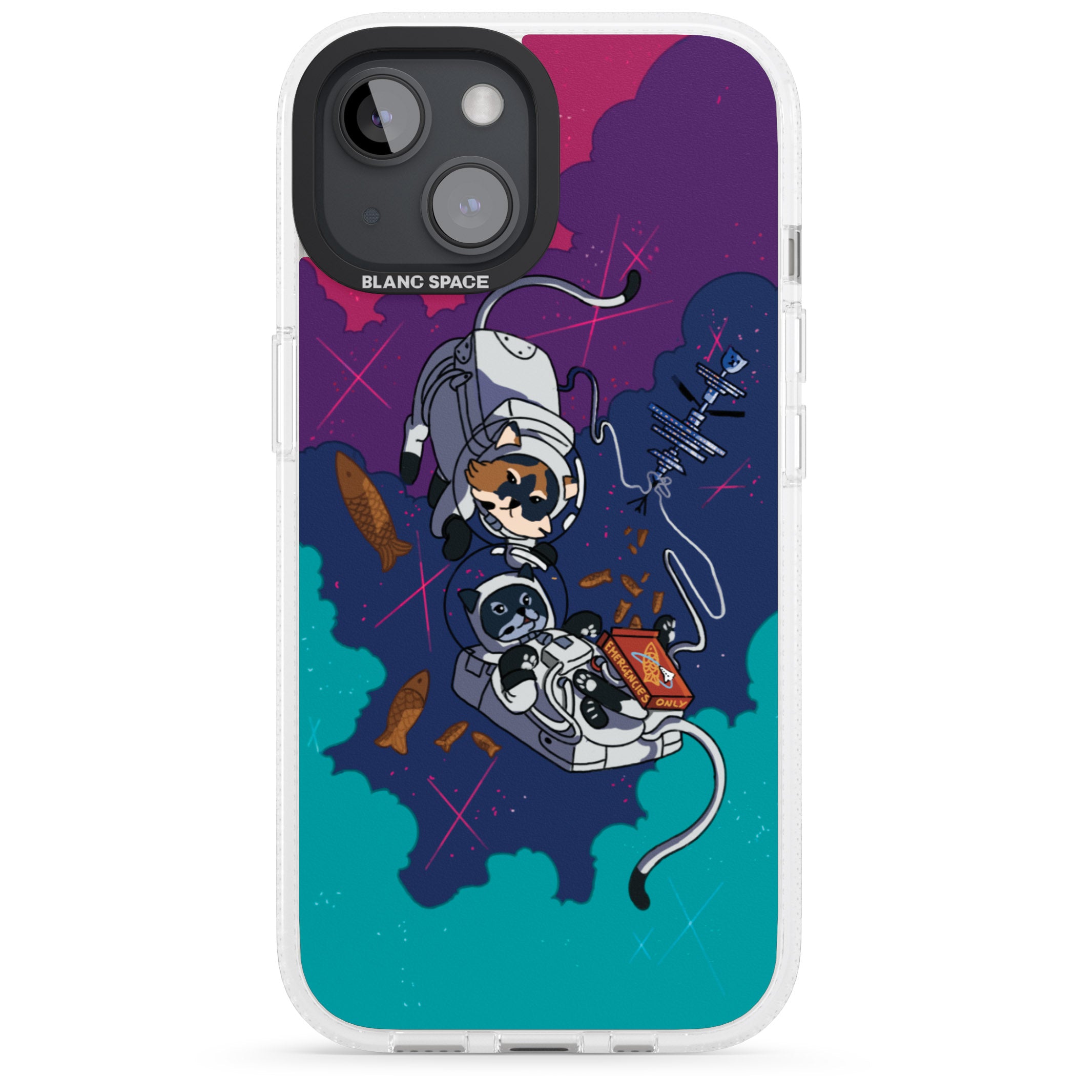 Cats In Space iPhone 15 / 14 / 13 Clear Case Impact Air - Blanc Space