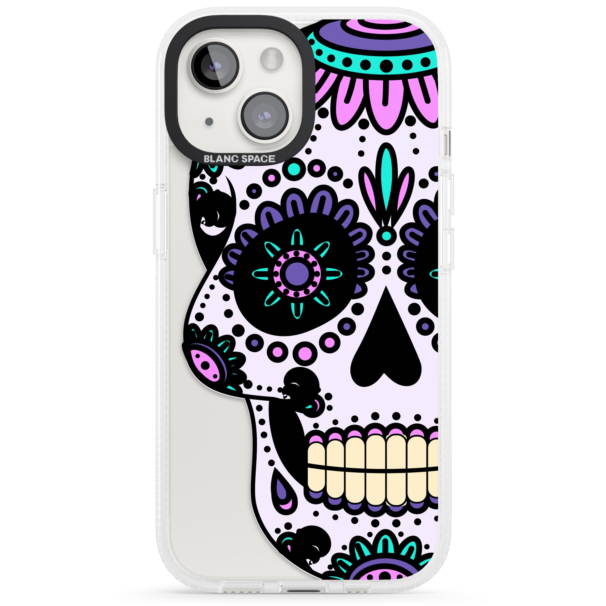 Violet Sugar Skull iPhone 15 / 14 / 13 Clear Case Impact Air - Blanc Space