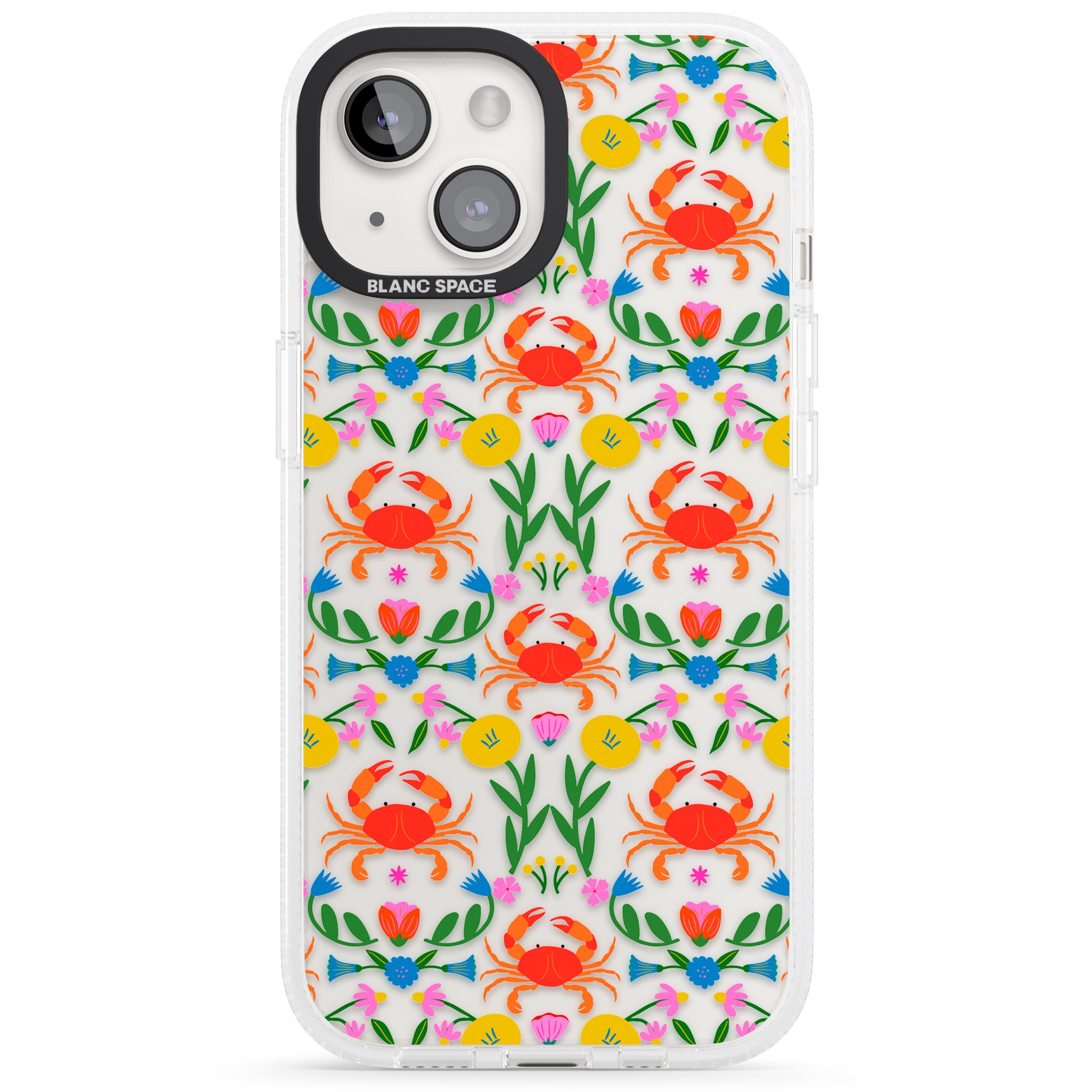 Crabs & Flowers iPhone 15 / 14 / 13 Clear Case Impact Air - Blanc Space