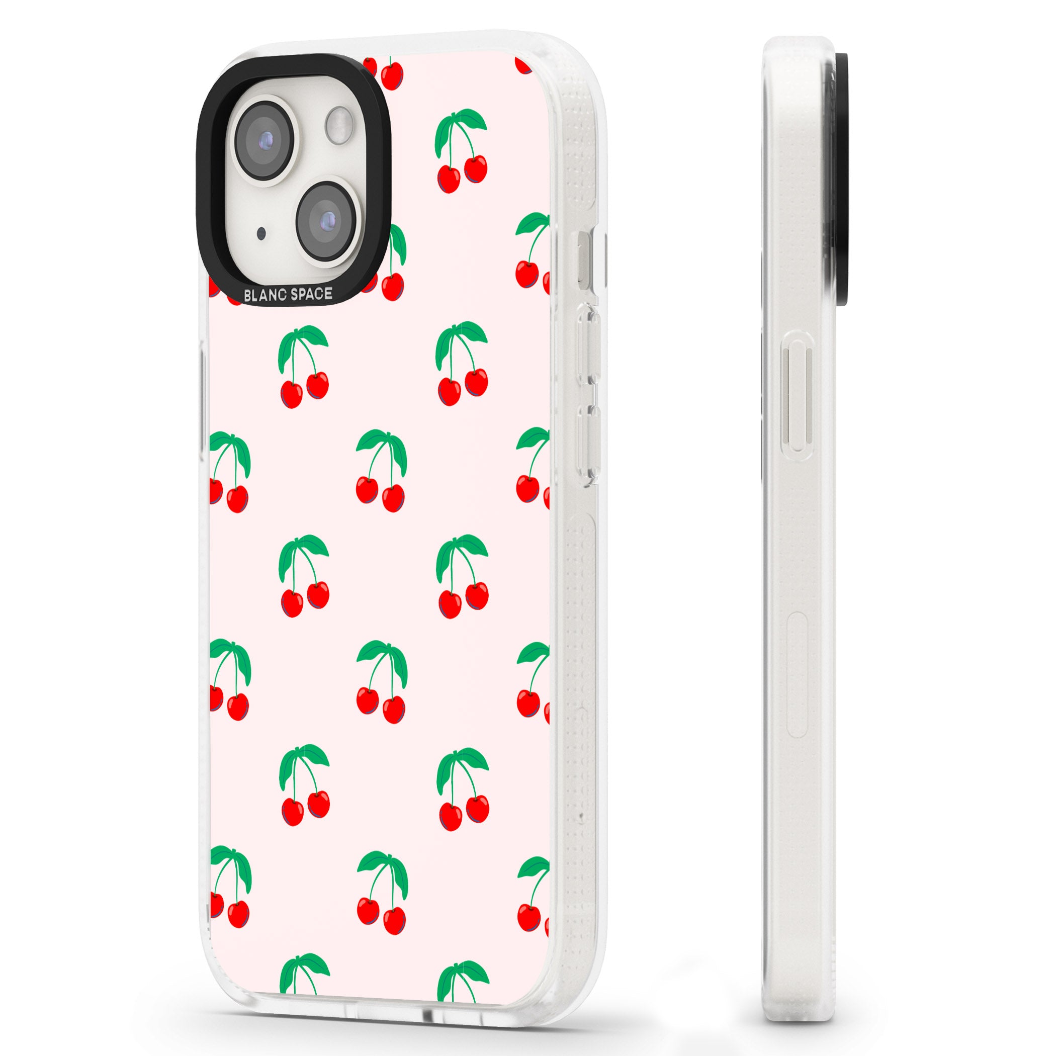 Cute Cherry Pattern iPhone 15 / 14 / 13 Clear Case Impact Air - Blanc Space