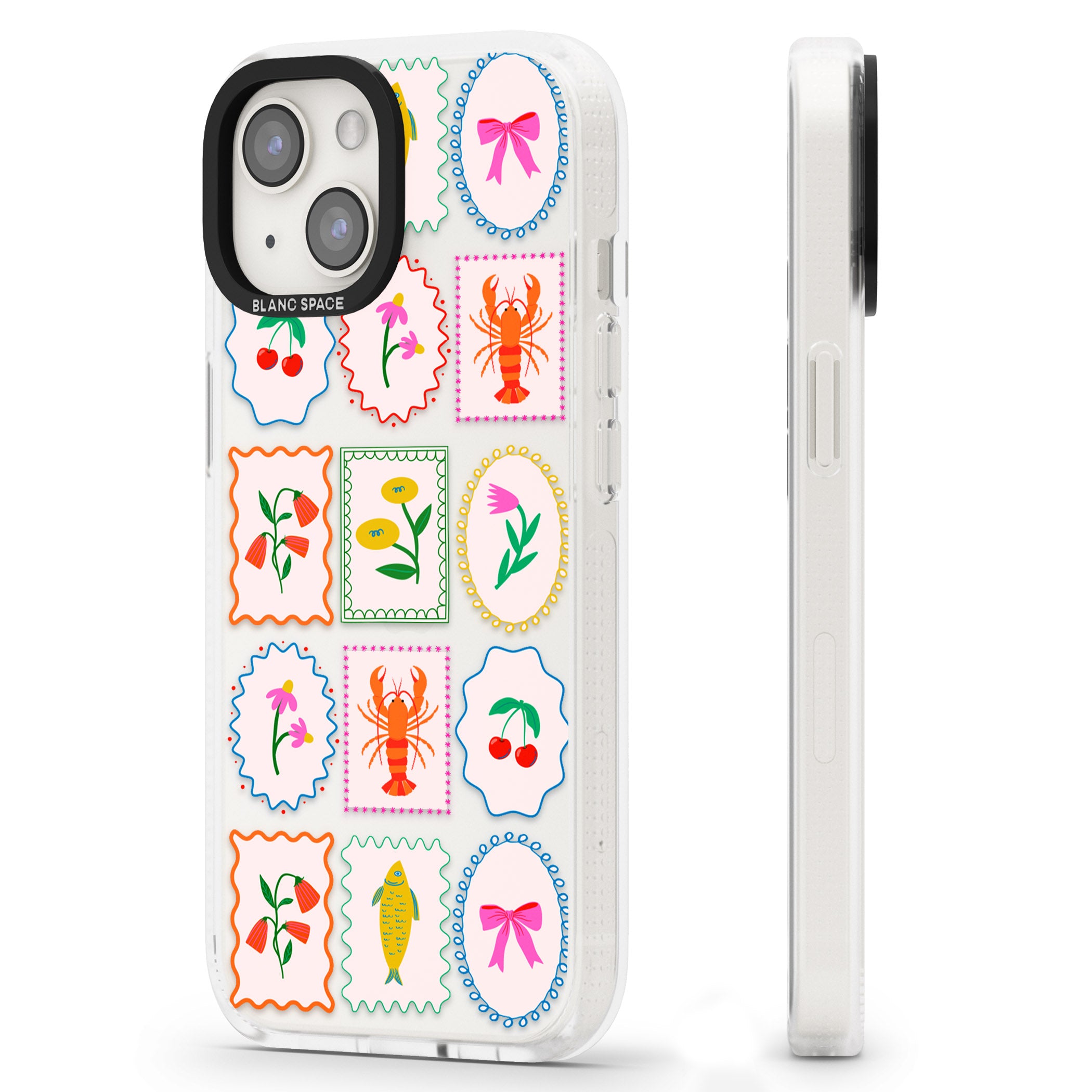 Floral & Seafood Stamps iPhone 15 / 14 / 13 Clear Case Impact Air - Blanc Space