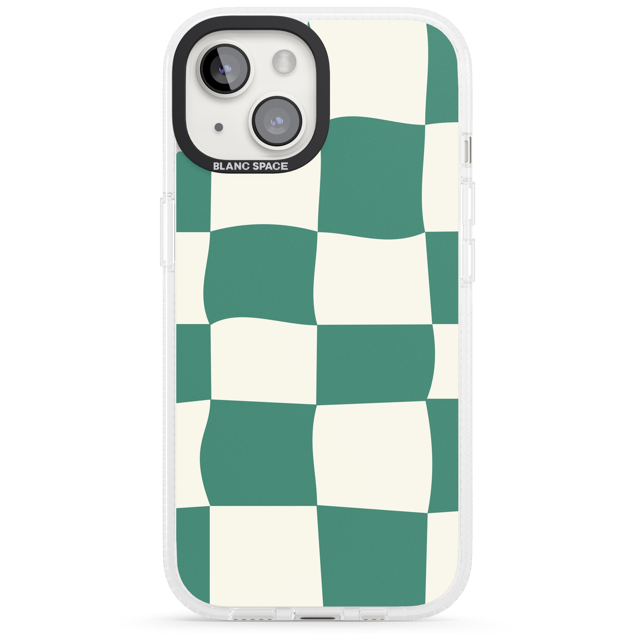 Green & Cream Wavy Check iPhone 15 / 14 / 13 Clear Case Impact Air - Blanc Space