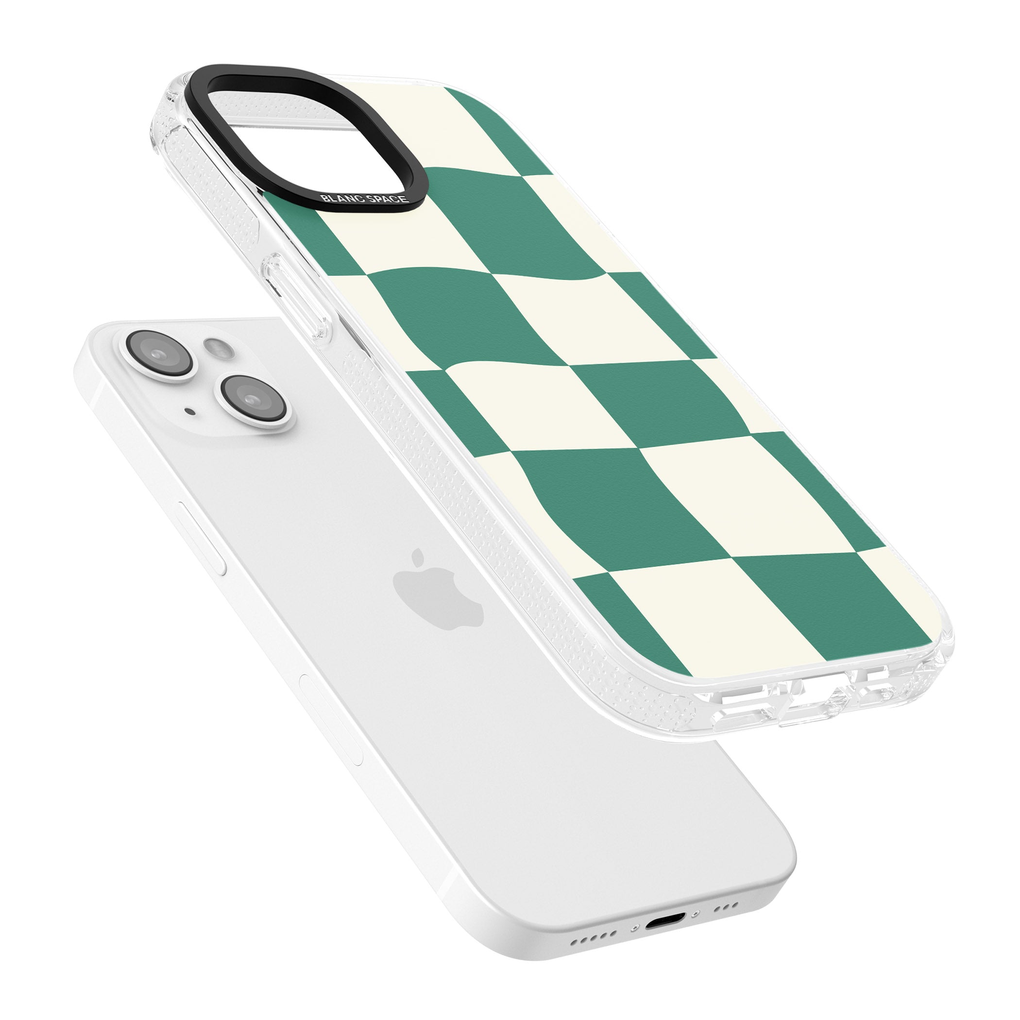 Green & Cream Wavy Check iPhone 15 / 14 / 13 Clear Case Impact Air - Blanc Space