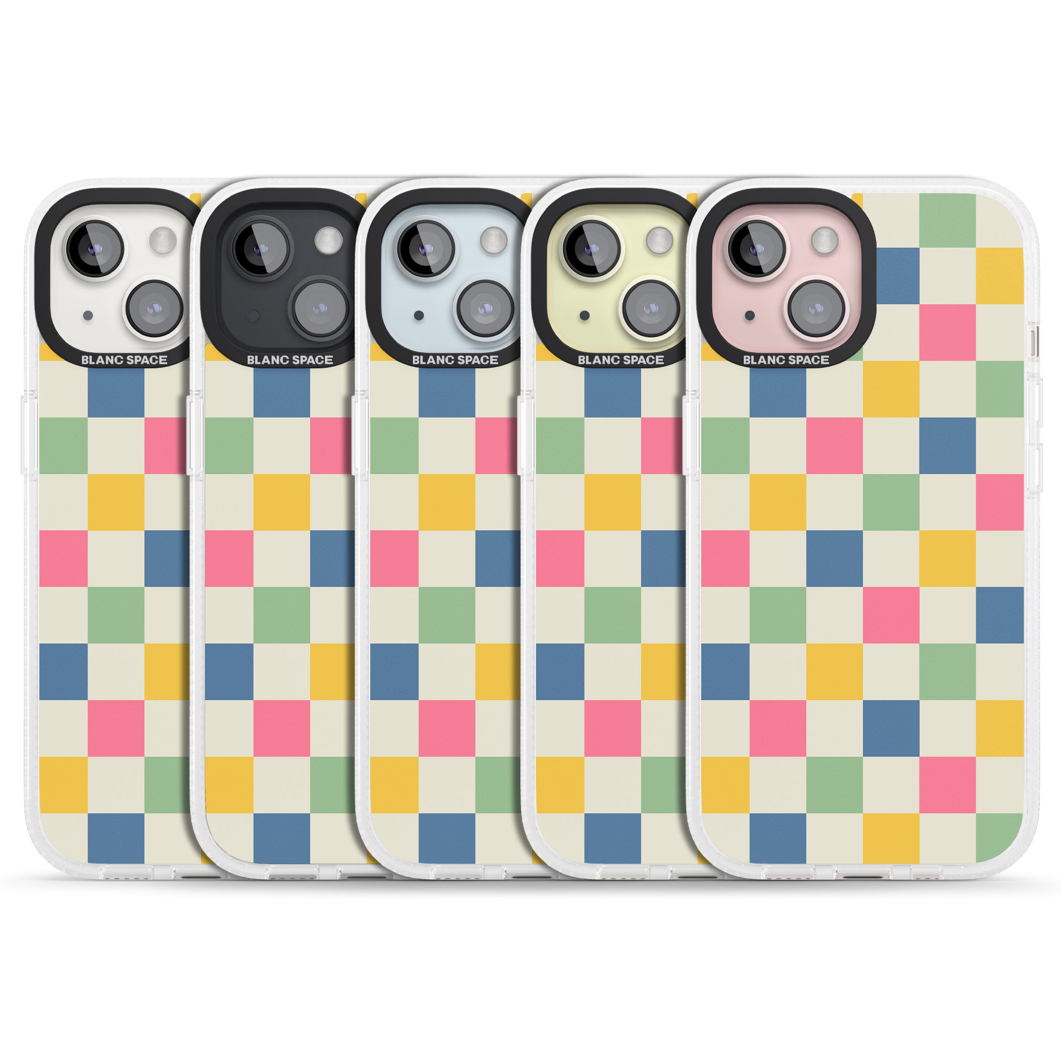 Pastel Multicolor Checkered iPhone 15 / 14 / 13 Clear Case Impact Air - Blanc Space