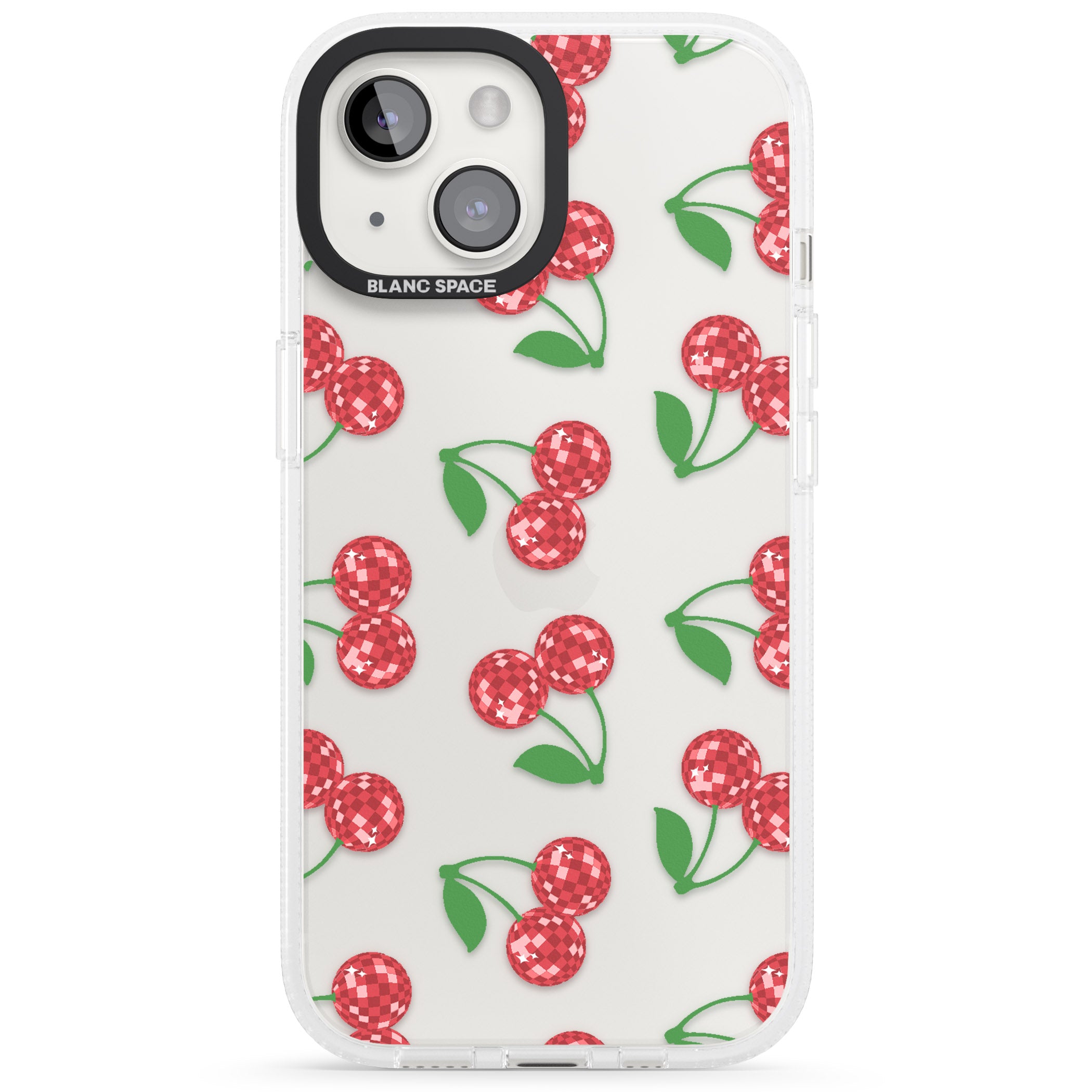 Disco Cherry Pattern iPhone 15 / 14 / 13 Clear Case Impact Air - Blanc Space