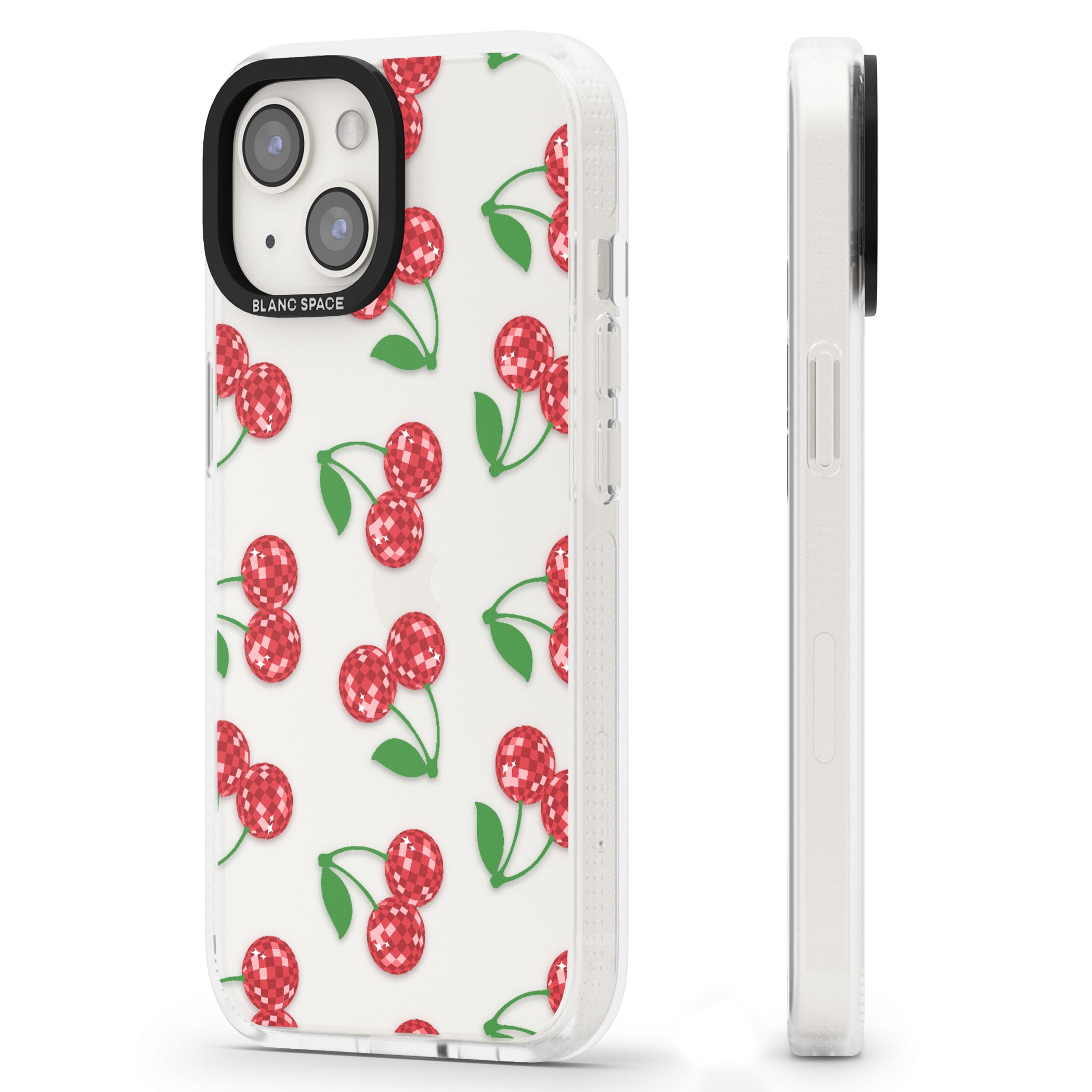 Disco Cherry Pattern iPhone 15 / 14 / 13 Clear Case Impact Air - Blanc Space