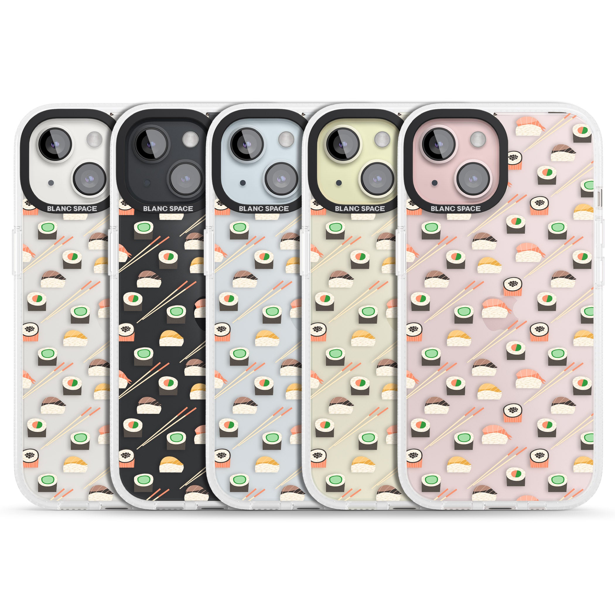 Sushi & Chopsticks Pattern iPhone 15 / 14 / 13 Clear Case Impact Air - Blanc Space
