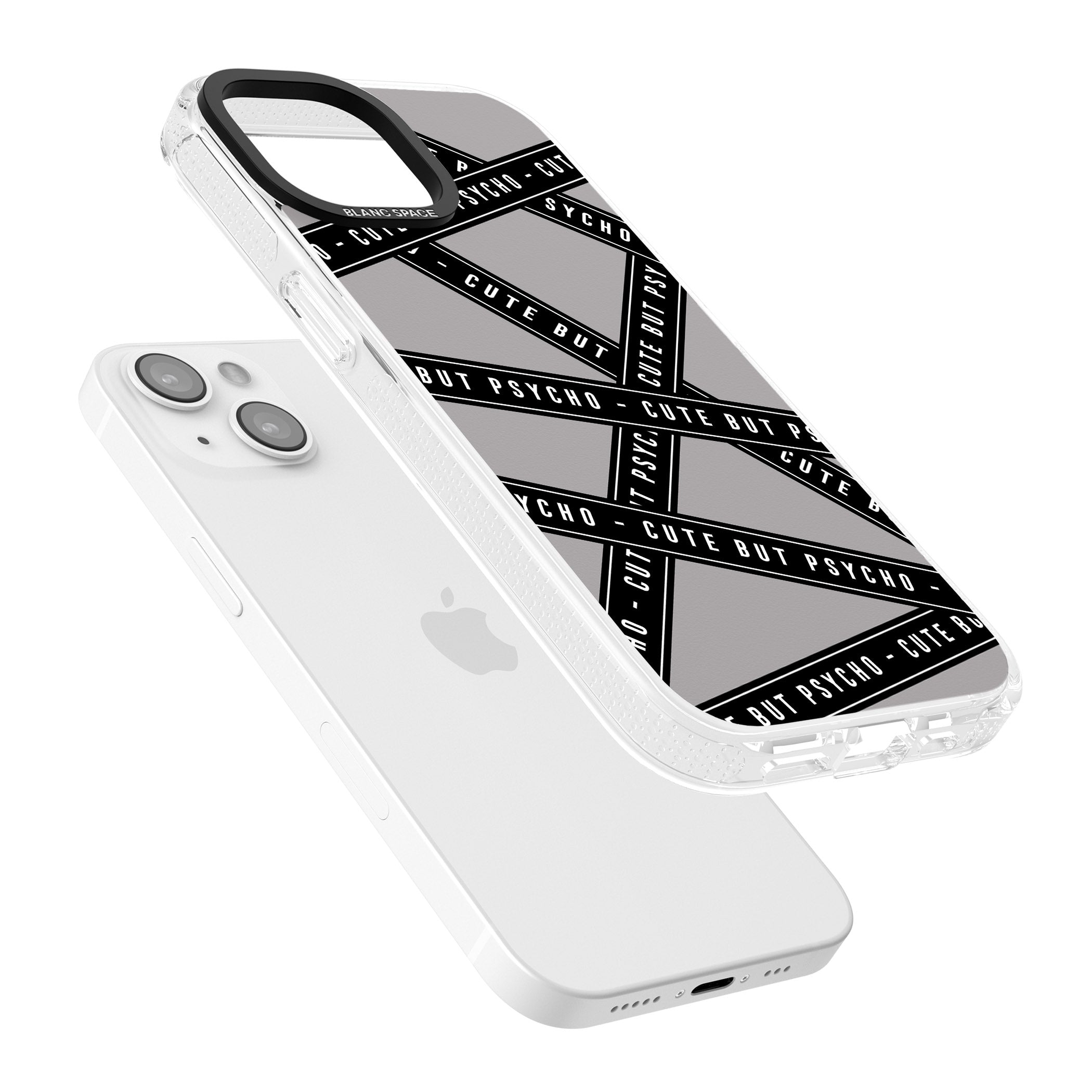 Caution Tape Phrases Cute But Psycho iPhone 15 / 14 / 13 Clear Case Impact Air - Blanc Space