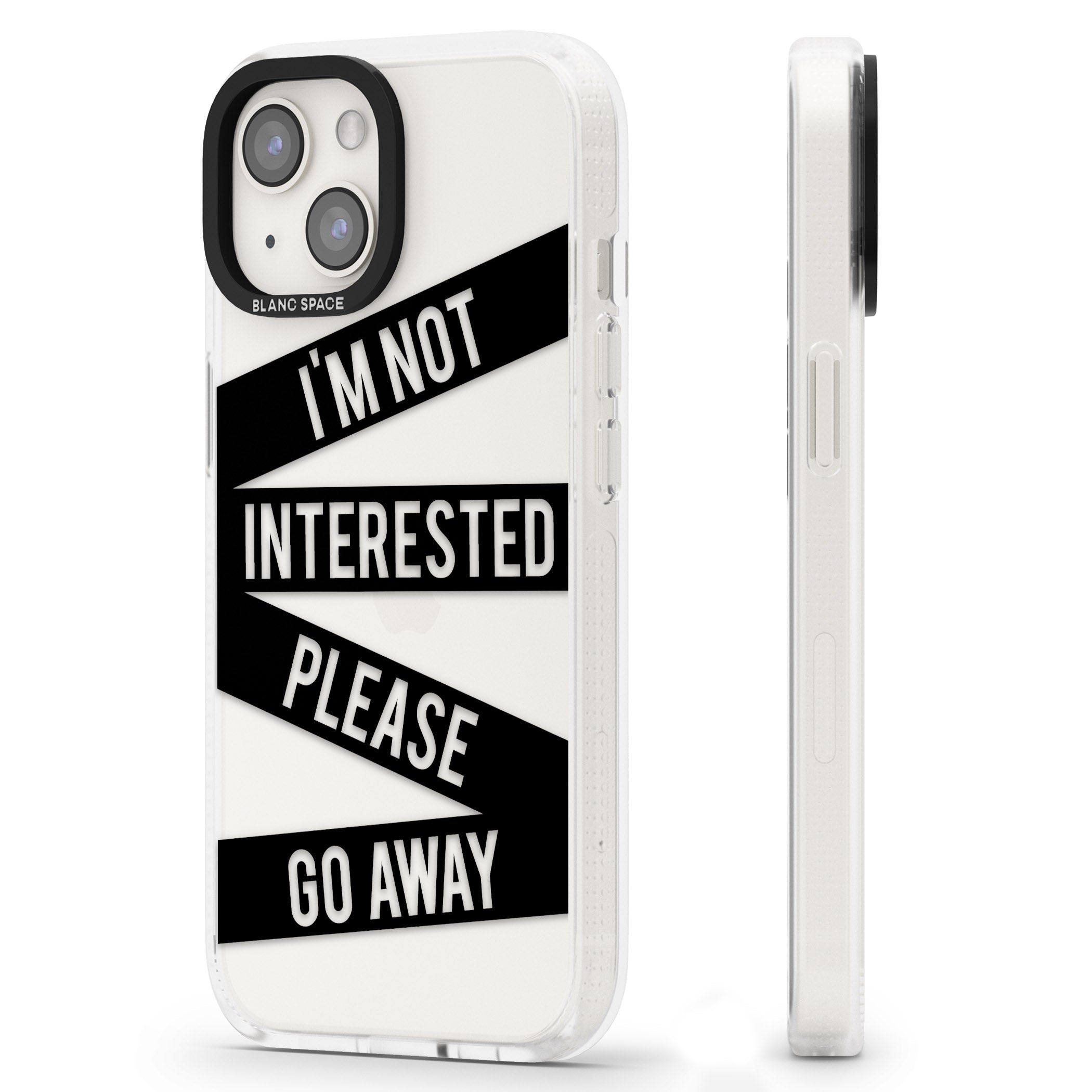 Black Stripes I'm Not Interested iPhone 15 / 14 / 13 Clear Case Impact Air - Blanc Space