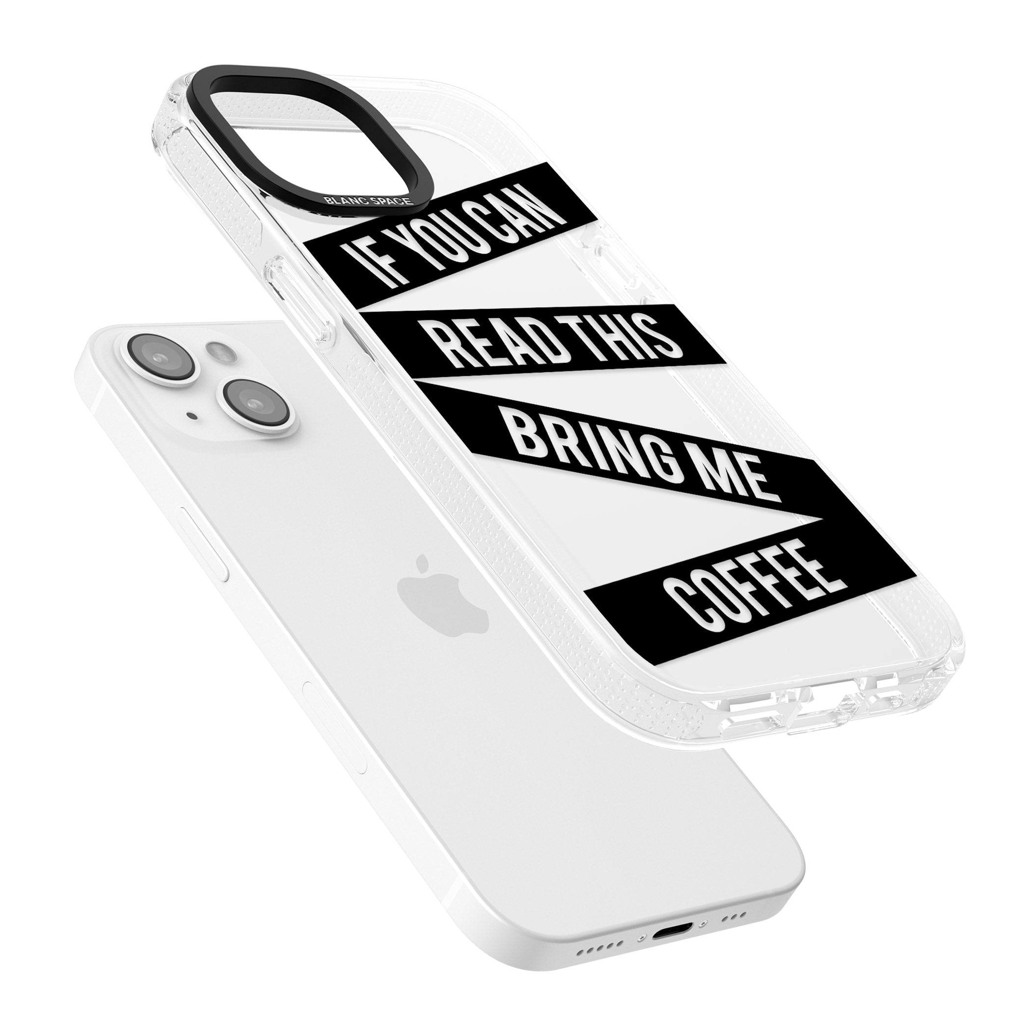 Black Stripes Bring Me Coffee iPhone 15 / 14 / 13 Clear Case Impact Air - Blanc Space