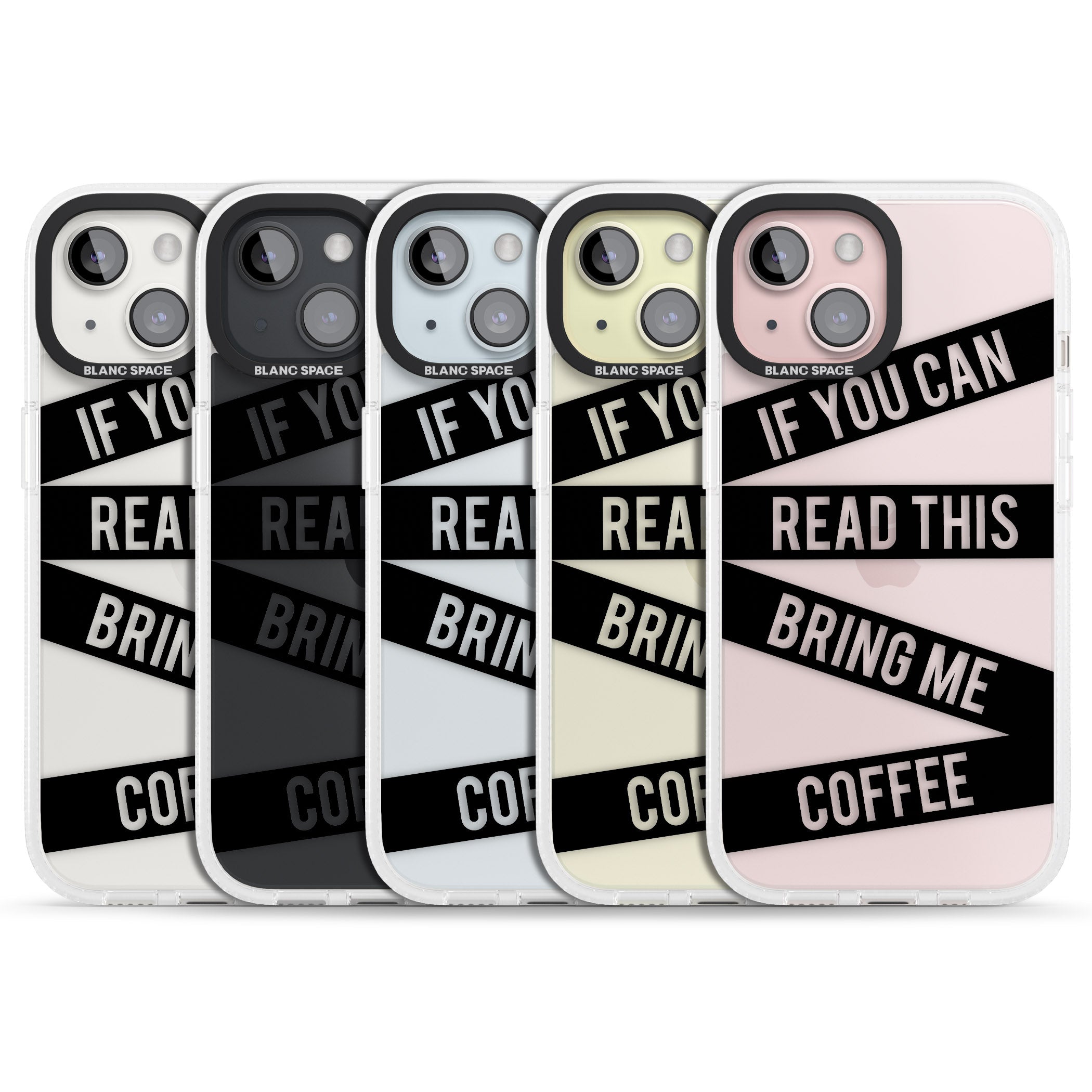 Black Stripes Bring Me Coffee iPhone 15 / 14 / 13 Clear Case Impact Air - Blanc Space