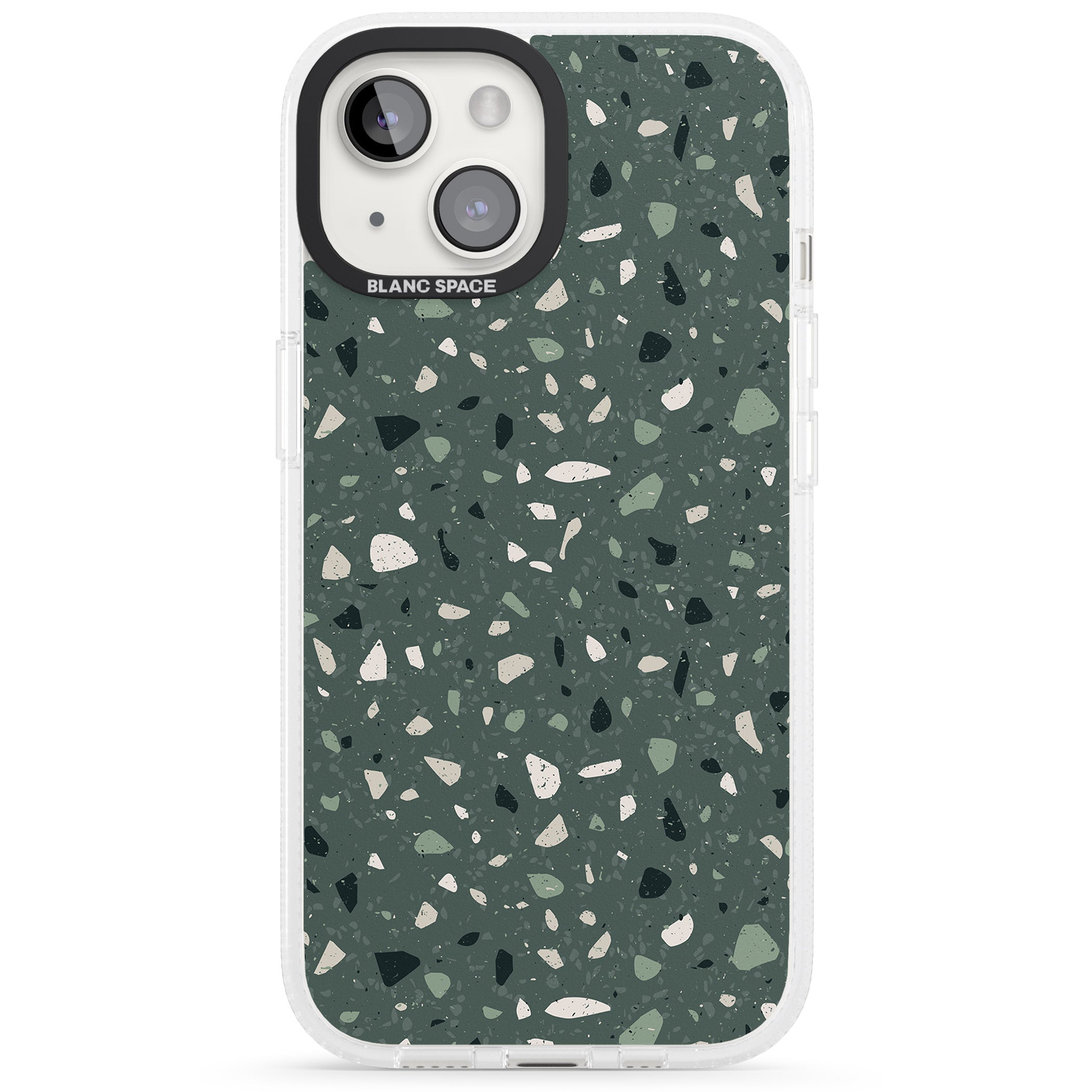 Green & Cream Terrazzo Pattern iPhone 15 / 14 / 13 Clear Case Impact Air - Blanc Space