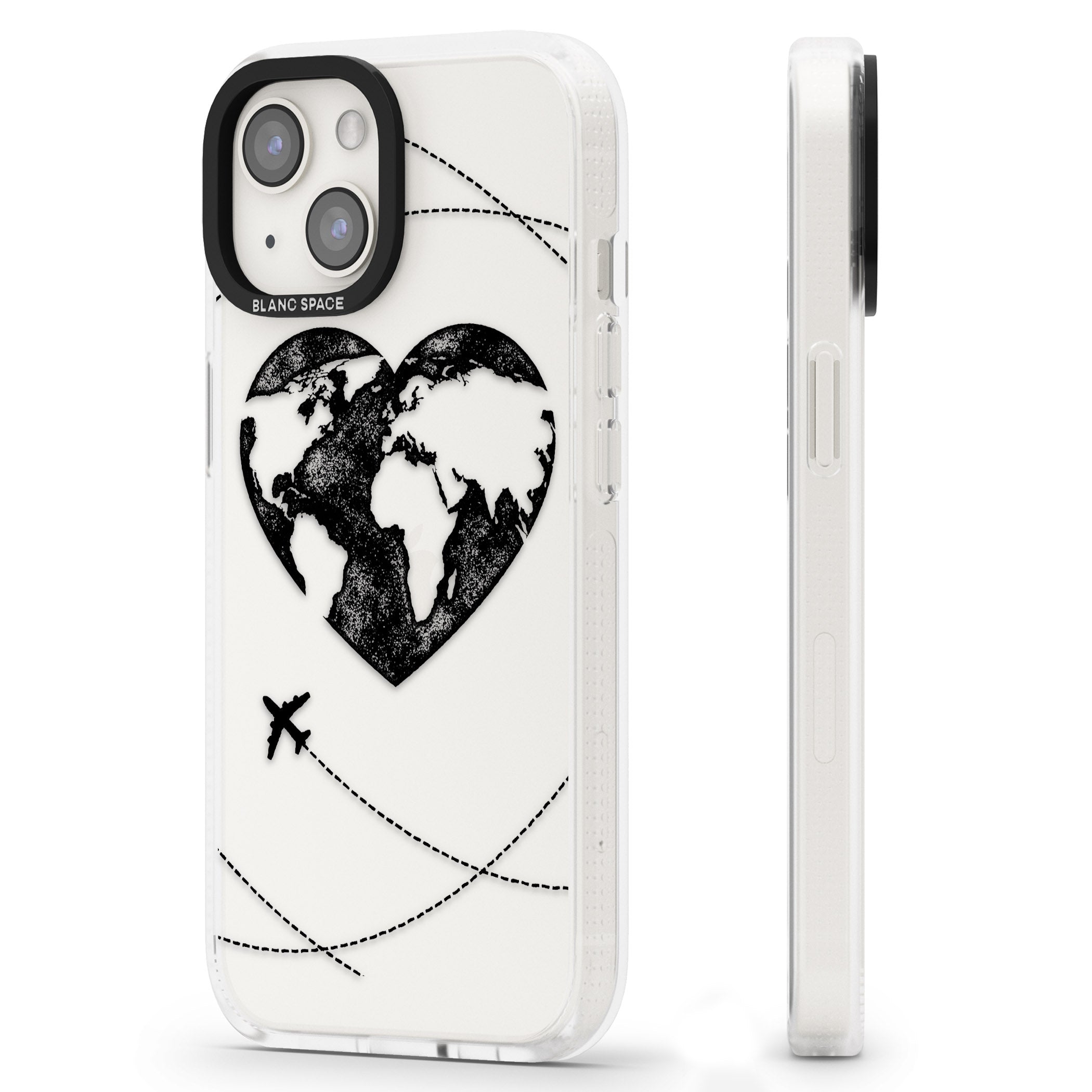 Globe Heart iPhone 15 / 14 / 13 Clear Case Impact Air - Blanc Space